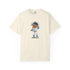 Beige t-shirt with a bear wearing a baseball uniform on a white background