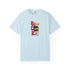 Light blue t-shirt with a teddy bear graphic and text on a white background