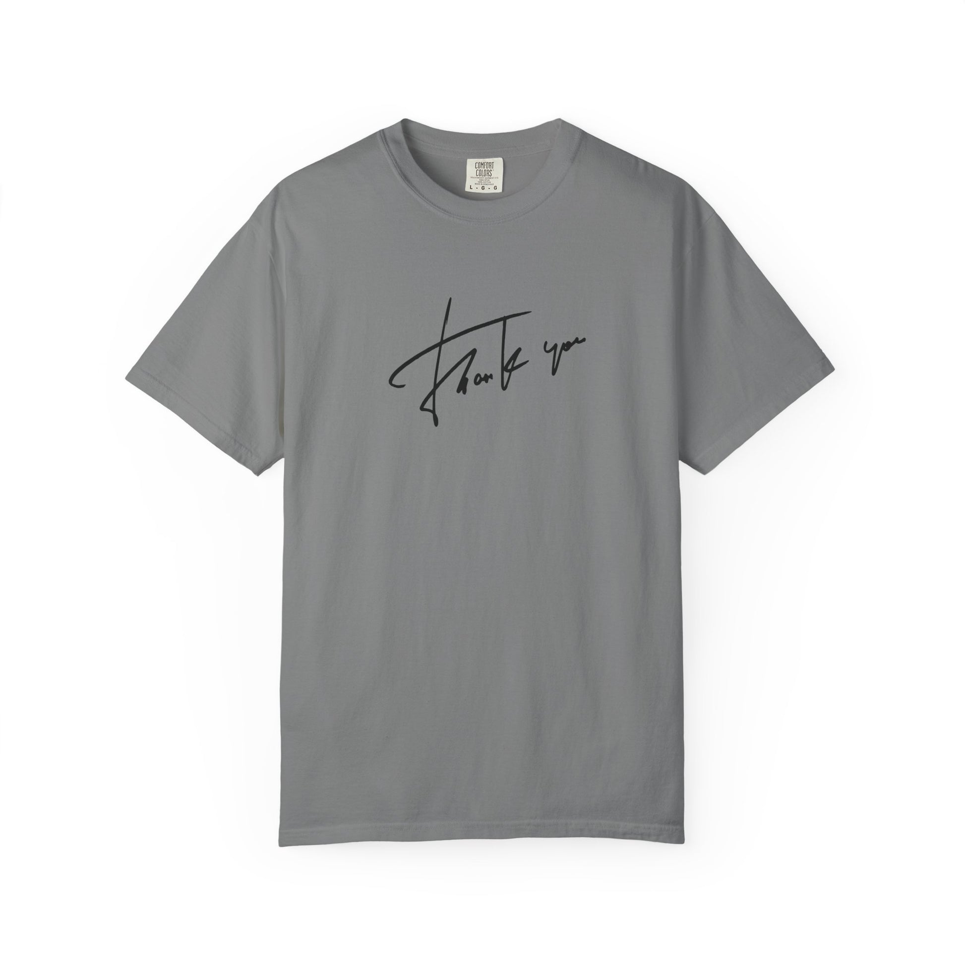 Gray t-shirt with a thanks graphic 