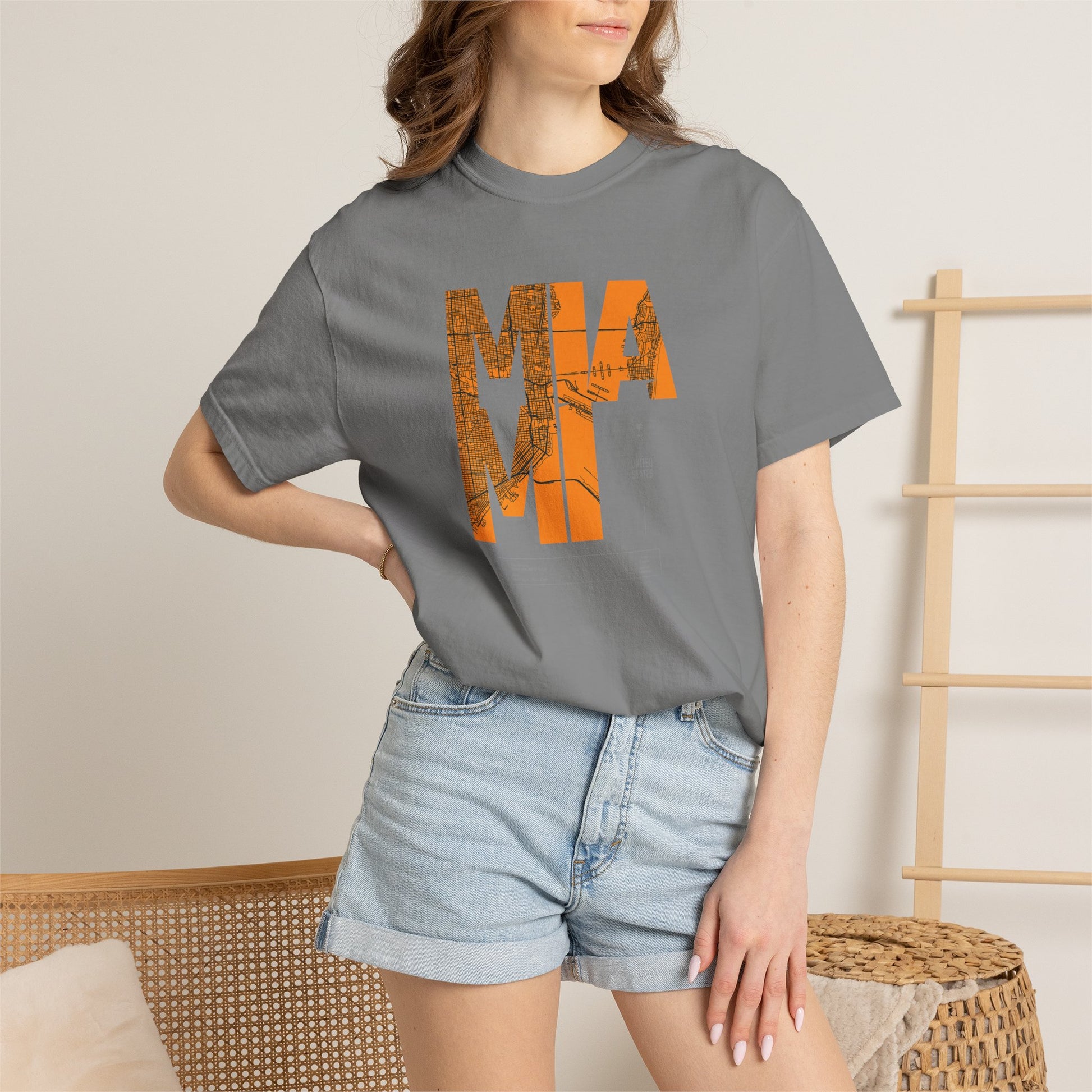 MIA MI Retro Block Graphic T-Shirt — Orange Vintage City Tee