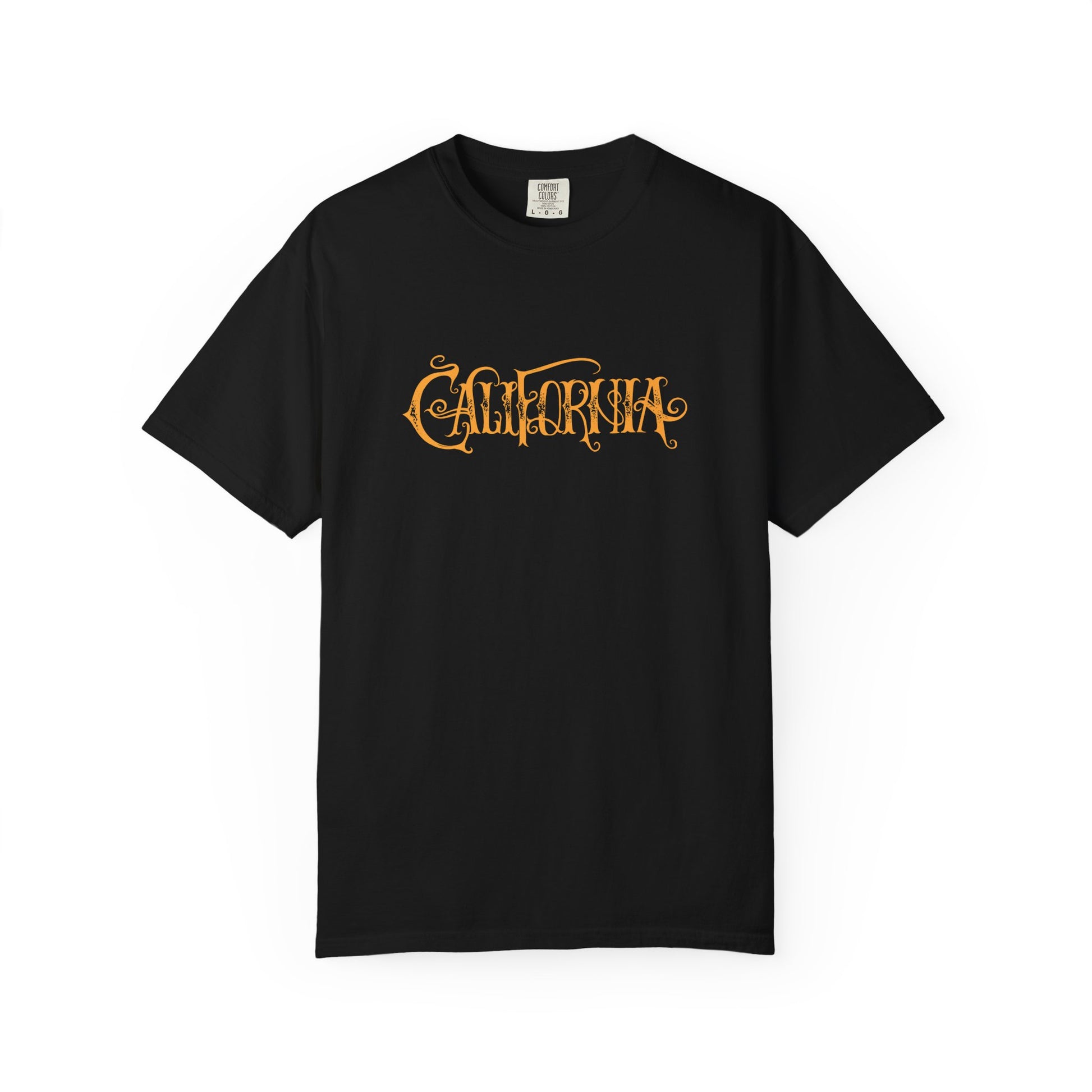 Black t-shirt with 'Pineapple + Paradise' text in multicolor on a white background