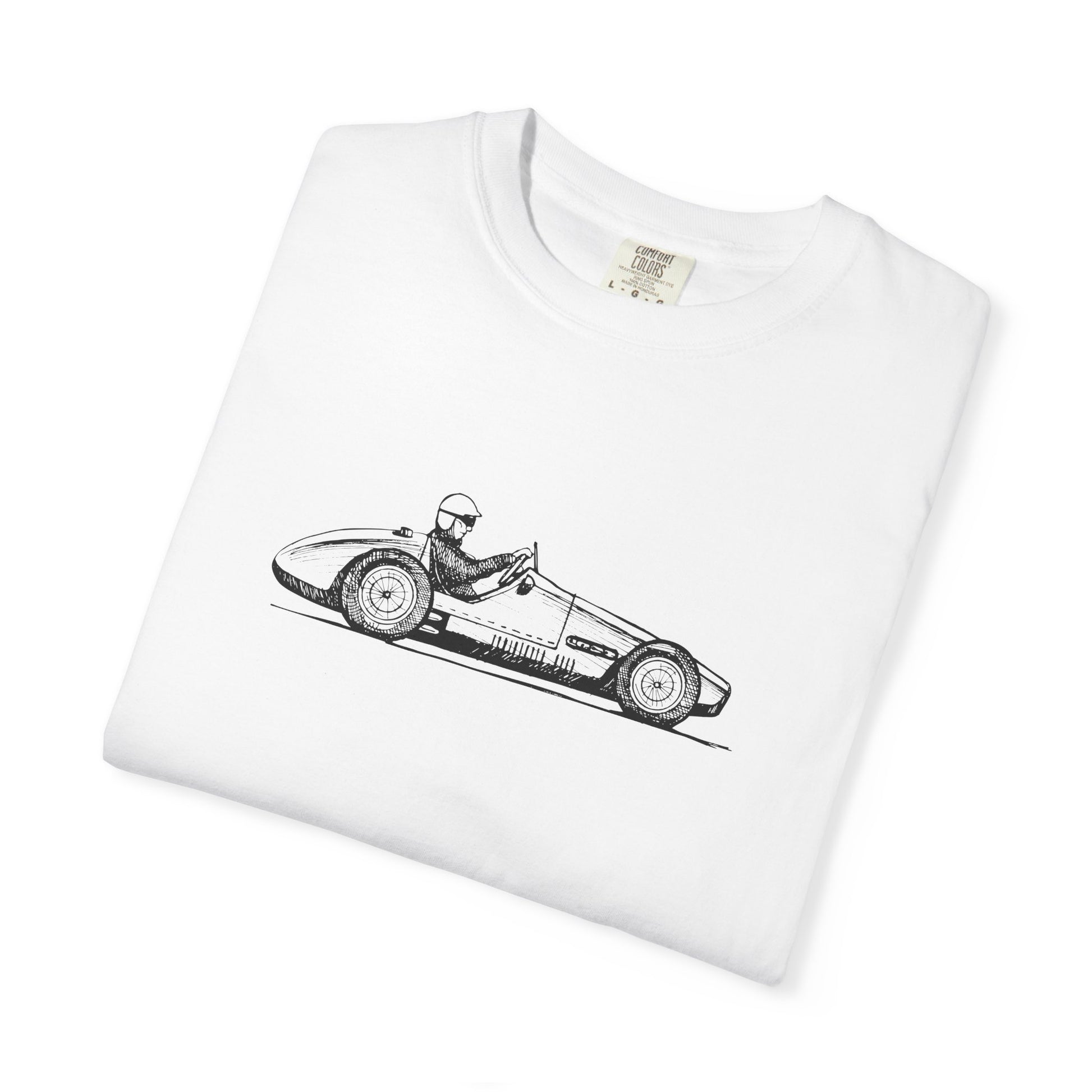 Vintage Racing Car T-Shirt — Classic Open-Wheel Driver Illustration