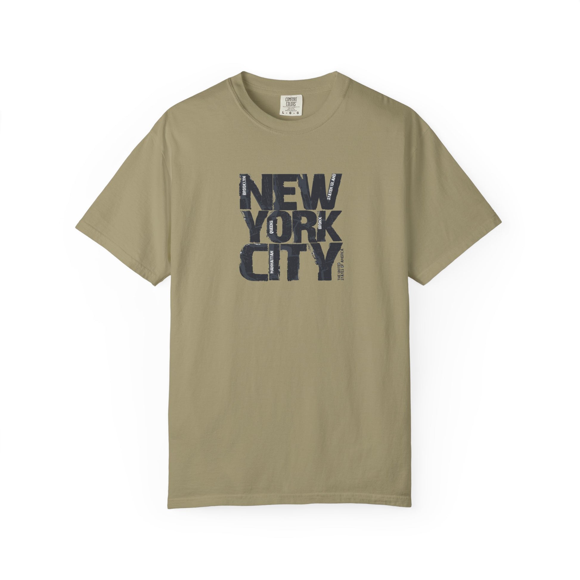 Beige new york city block print graphic t-shirt
