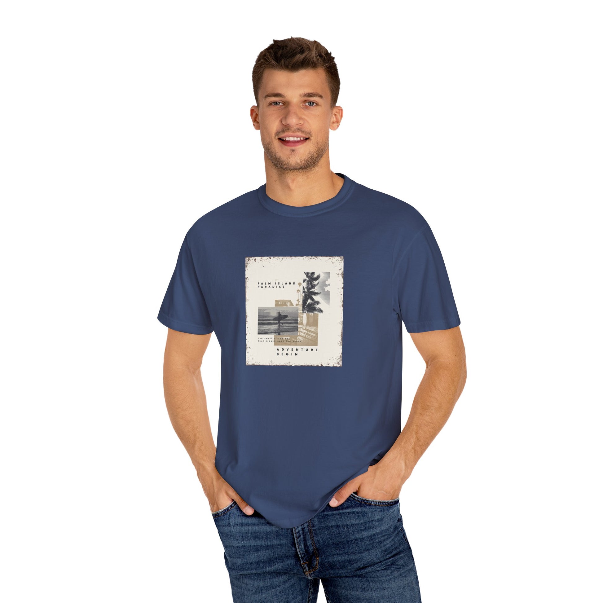 Vintage Beach Photo T-Shirt — 'Good Vibes' Coastal Graphic Tee