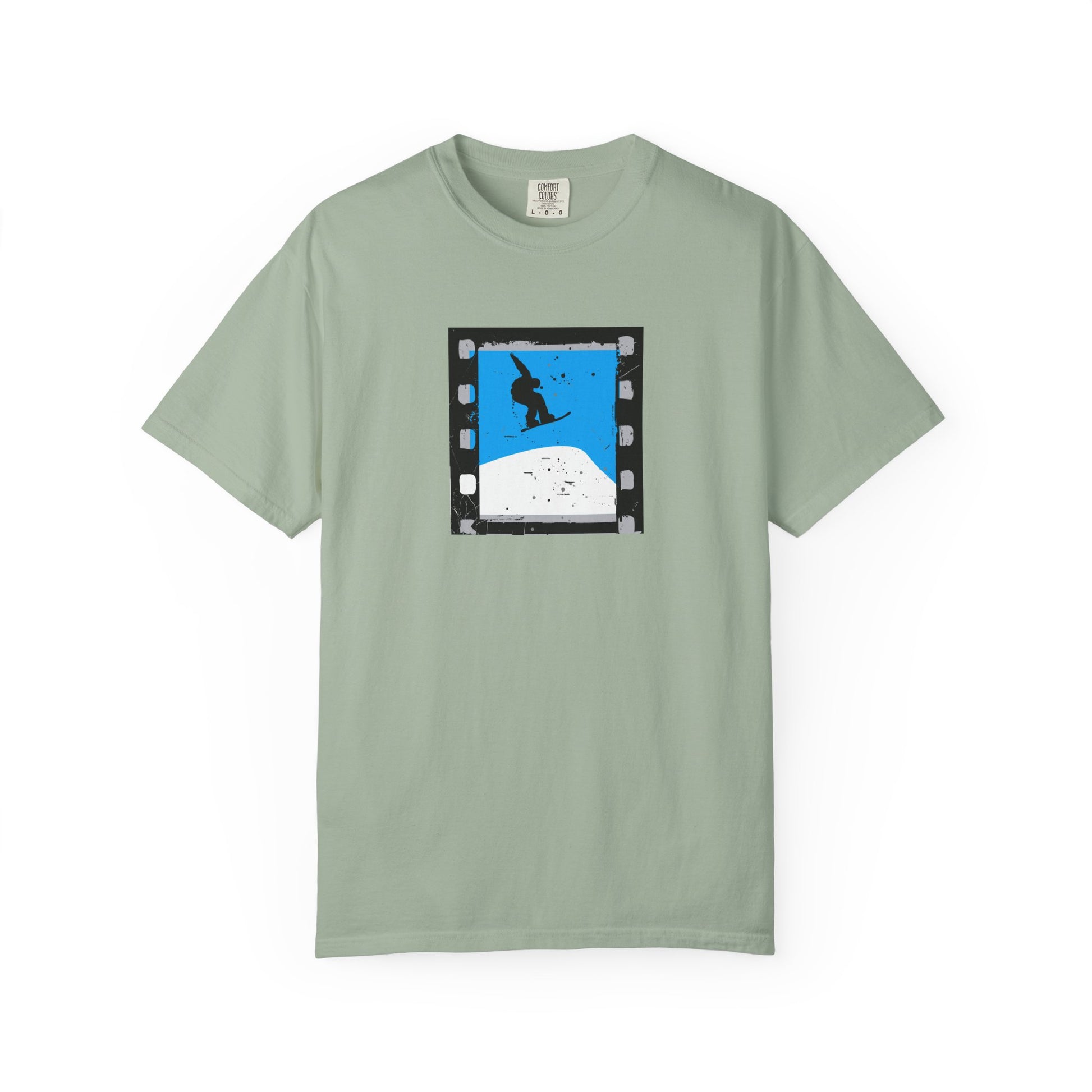 Surfing Filmstrip Graphic T-Shirt — Blue Wave Skate Silhouette
