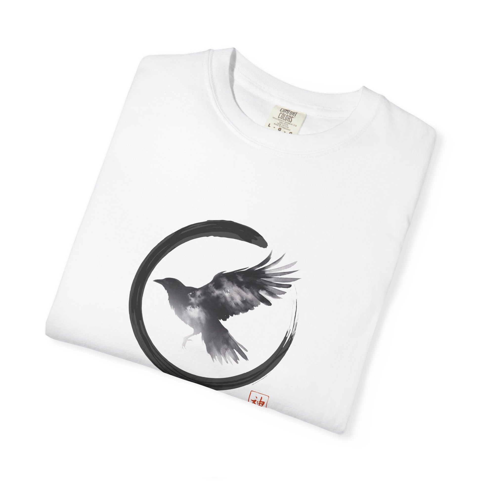 Raven Moon T-Shirt — Minimalist Flying Crow Zen Design
