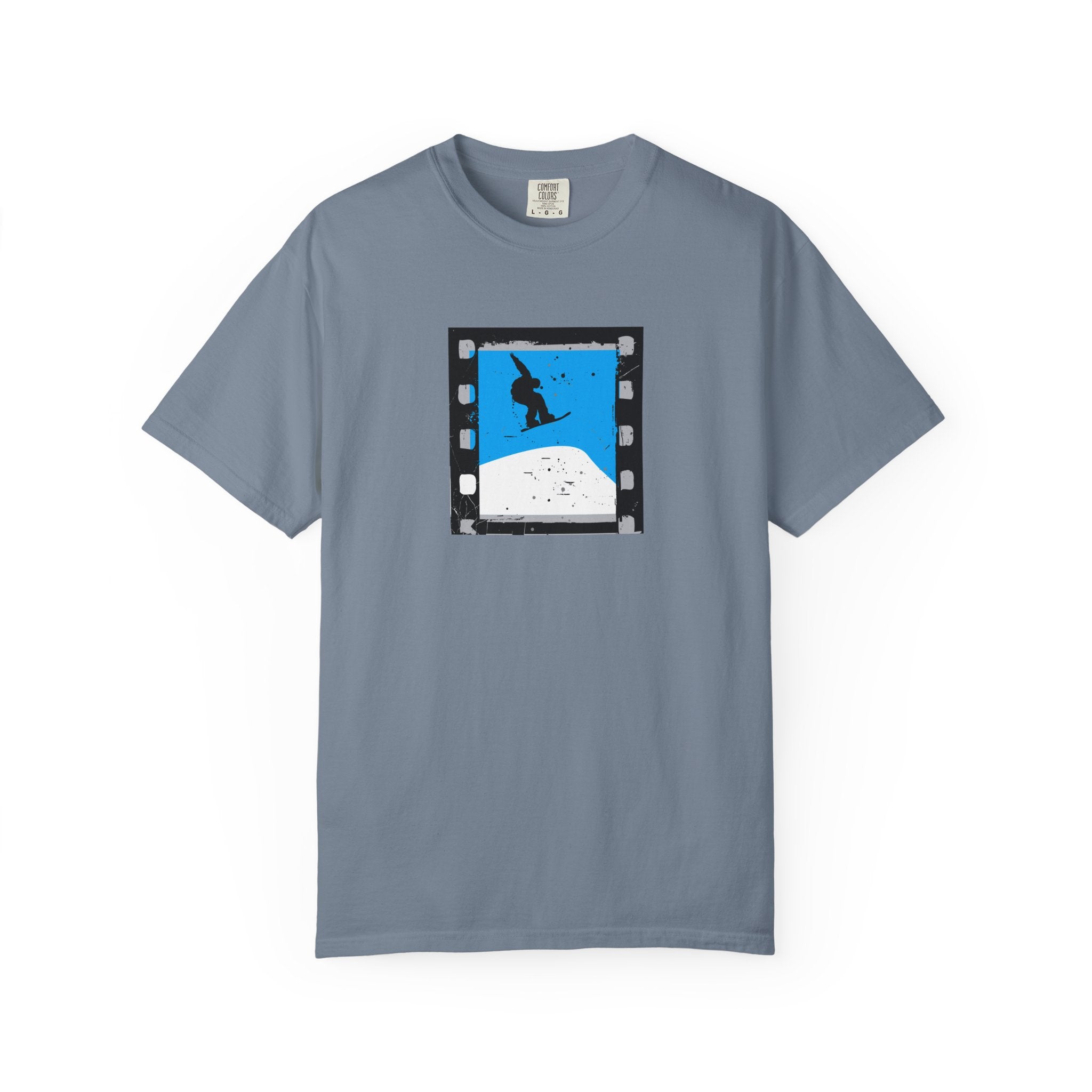 Surfing Filmstrip Graphic T-Shirt — Blue Wave Skate Silhouette