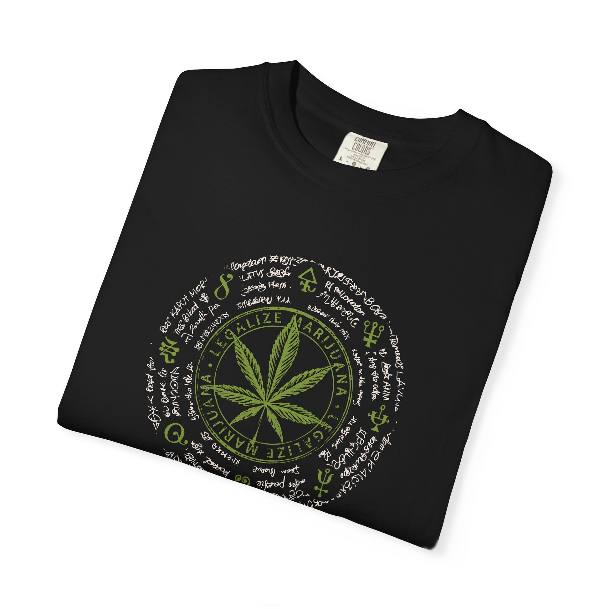 Folded purple t-shirt with 'Outcast' graphic design on a white background