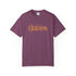 Brown t-shirt with floral heart design on a white background
