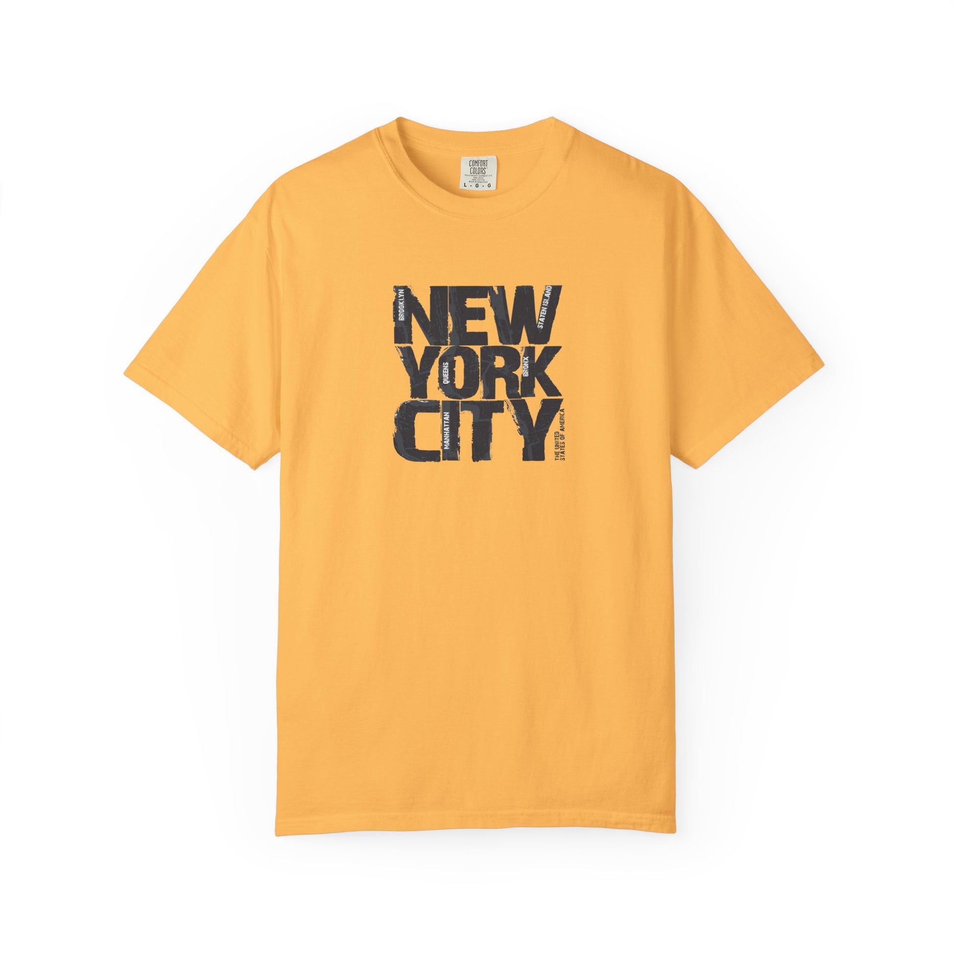 Yellow new york city block print graphic t-shirt