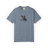 Minimal female surfer graphic tee coastal surf design blue shirt