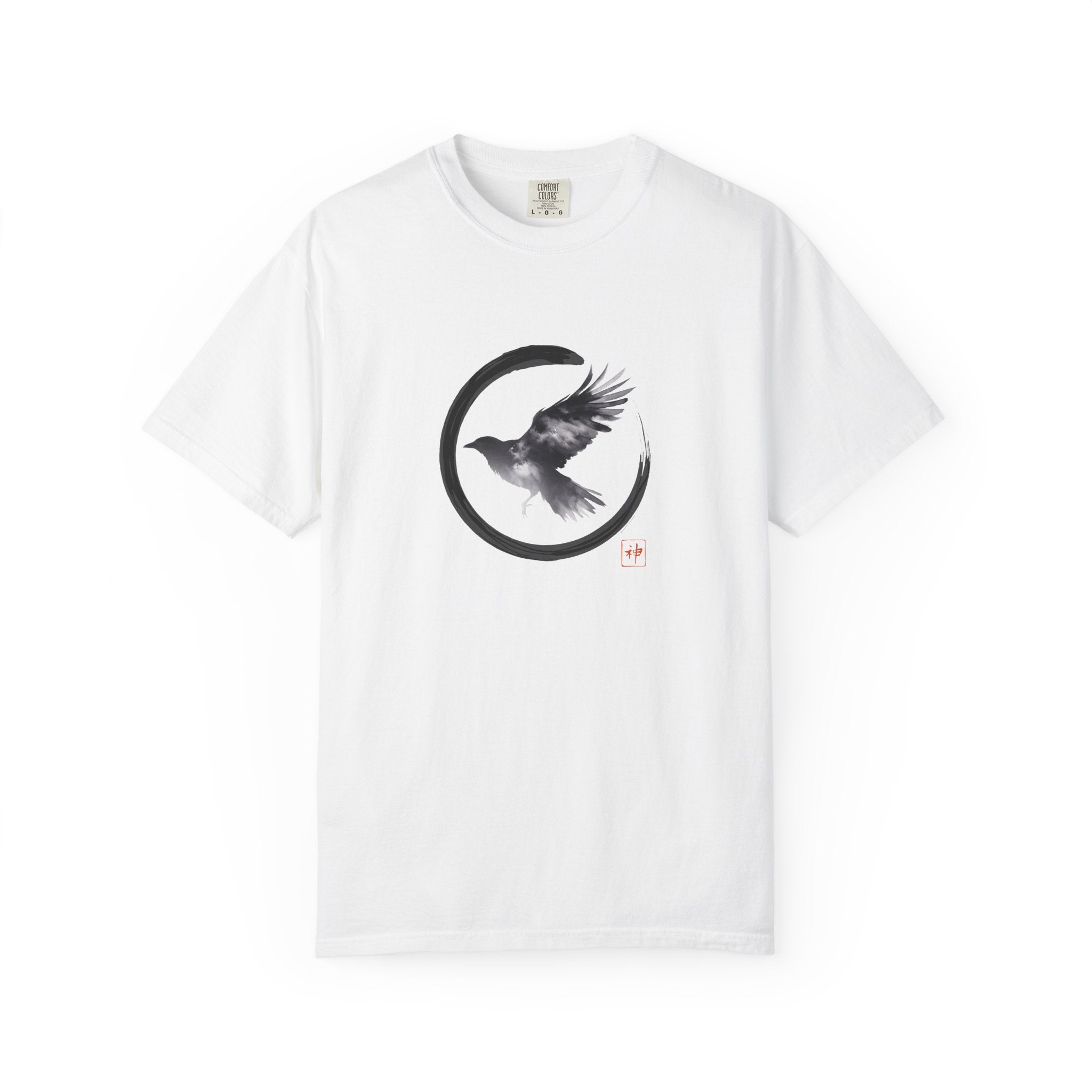 Raven Moon T-Shirt — Minimalist Flying Crow Zen Design