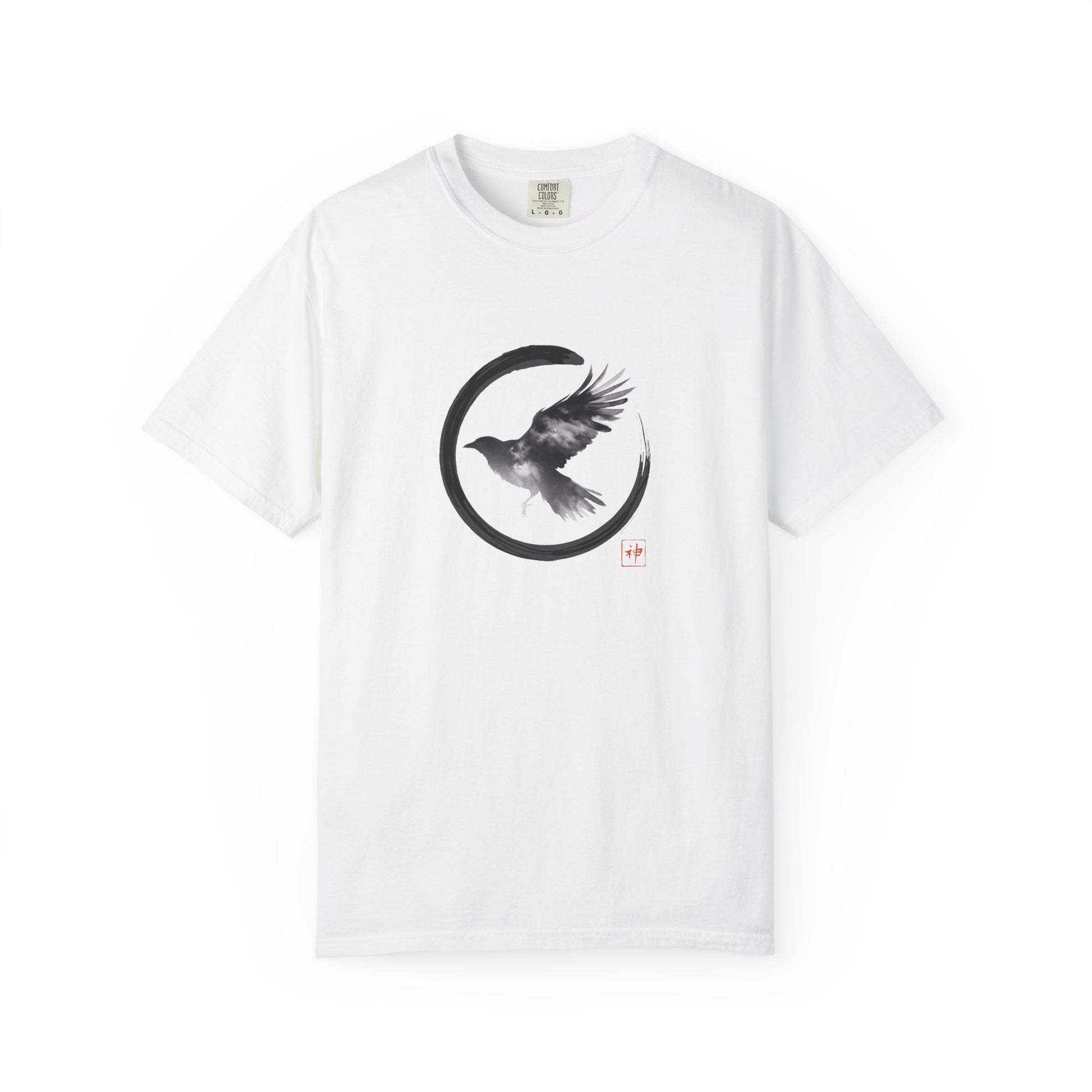 Raven Moon T-Shirt — Minimalist Flying Crow Zen Design