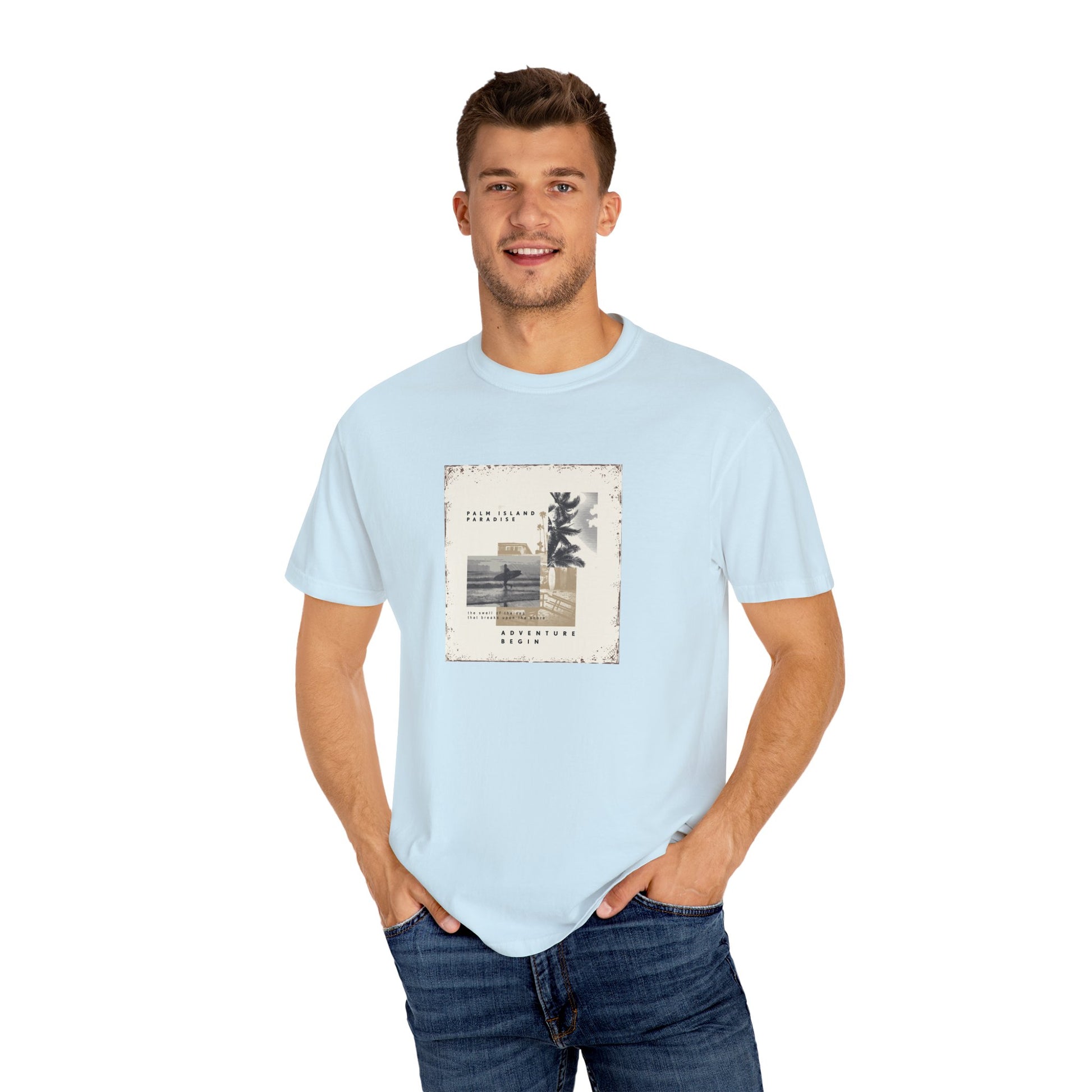 Vintage Beach Photo T-Shirt — 'Good Vibes' Coastal Graphic Tee