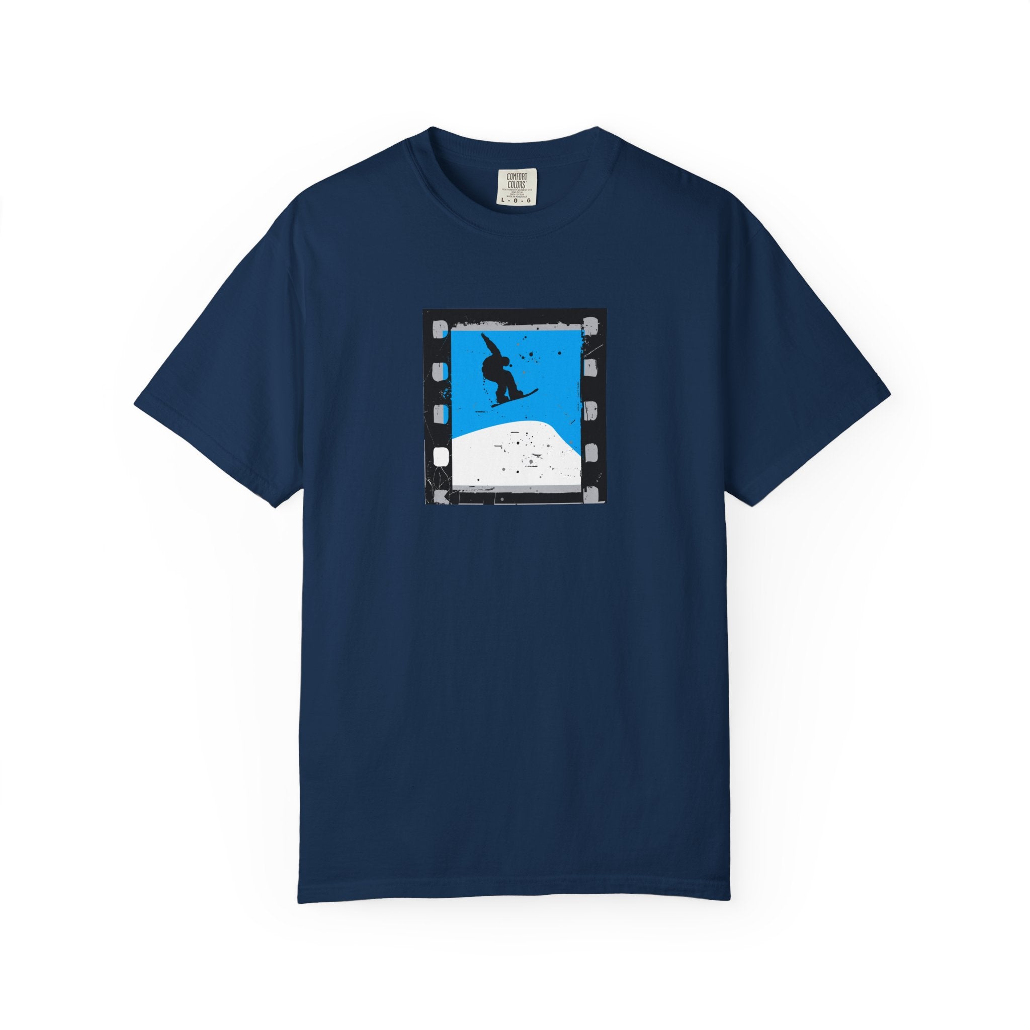 Surfing Filmstrip Graphic T-Shirt — Blue Wave Skate Silhouette