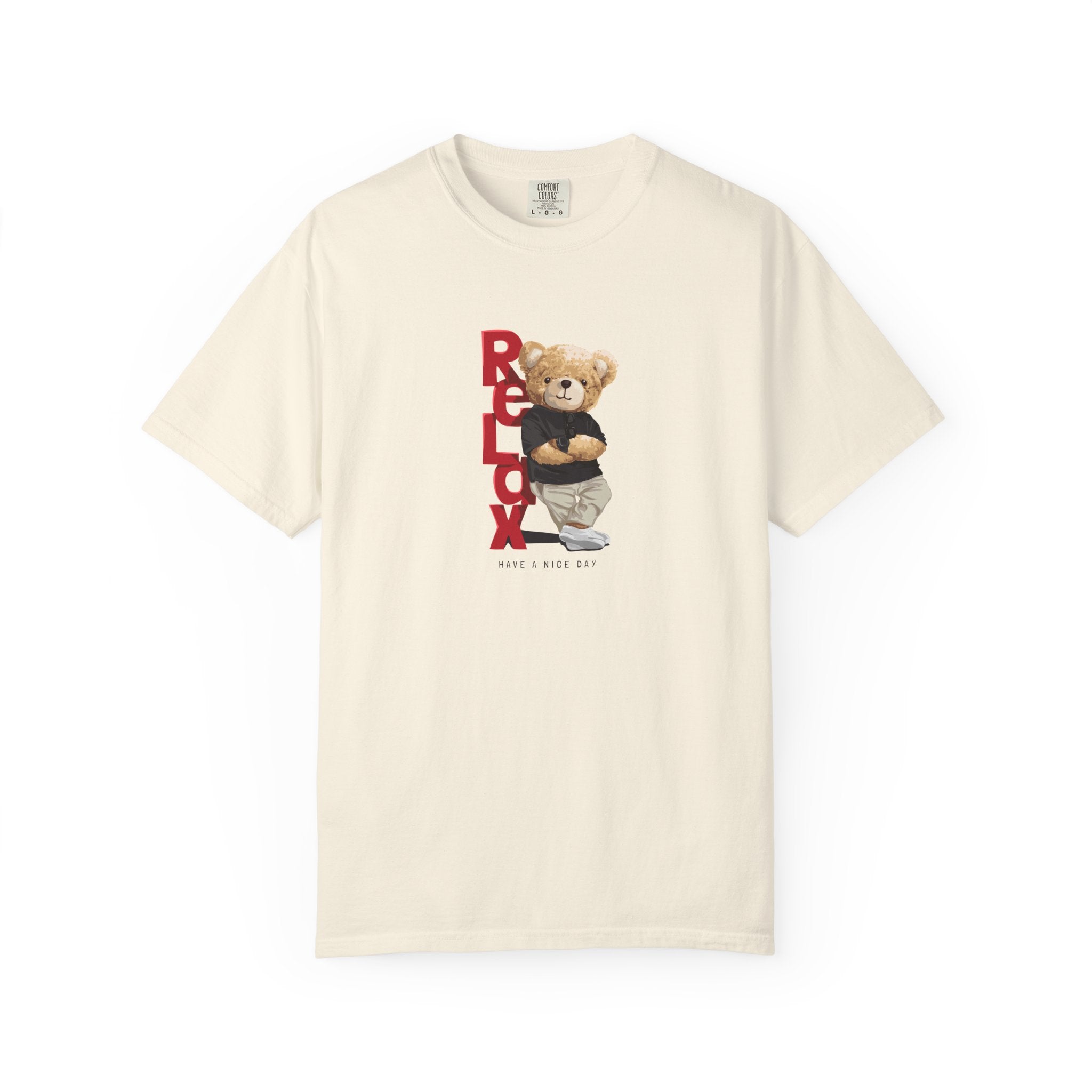 Beige relax teddy bear graphic t-shirt