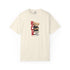 Beige t-shirt with a bear graphic and text on a white background