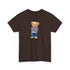 Brown t-shirt with a teddy bear graphic on a white background