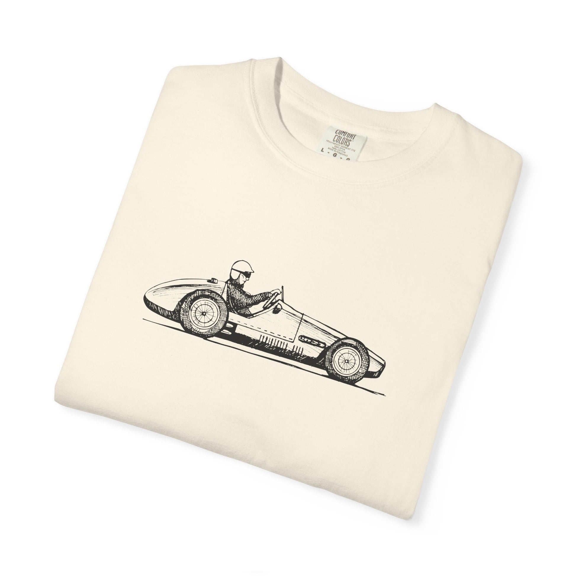 Vintage Racing Car T-Shirt — Classic Open-Wheel Driver Illustration