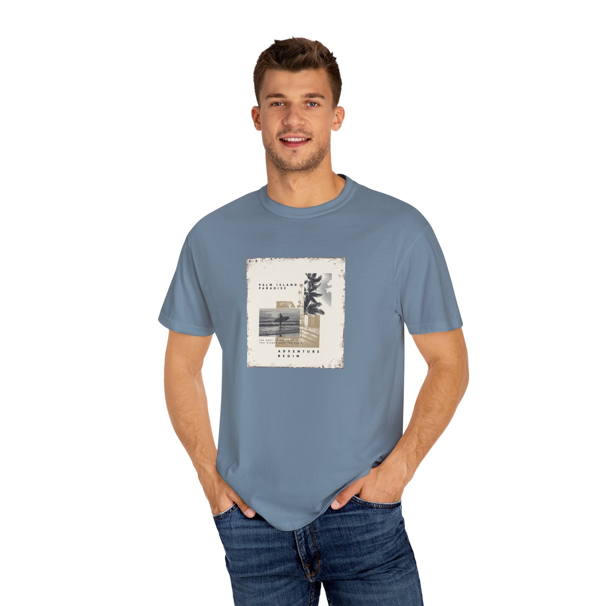 Vintage Beach Photo T-Shirt — 'Good Vibes' Coastal Graphic Tee
