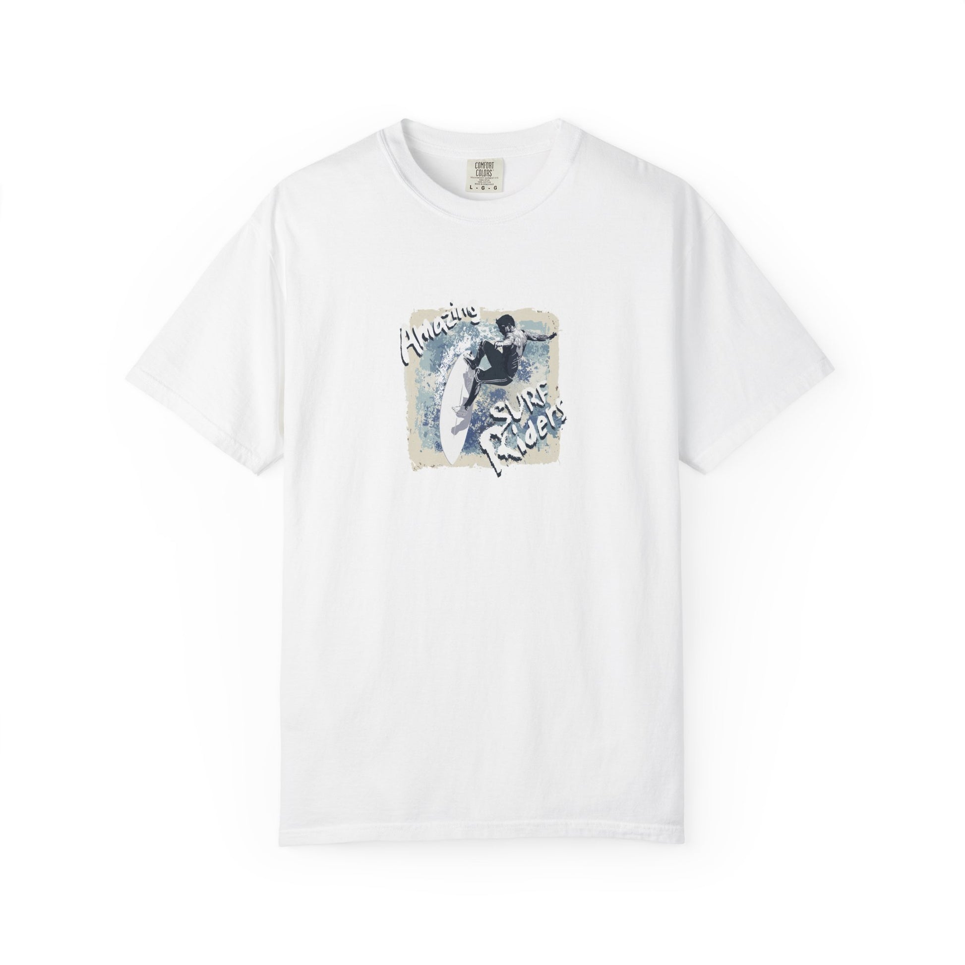 White t-shirt with surfing graphic design
