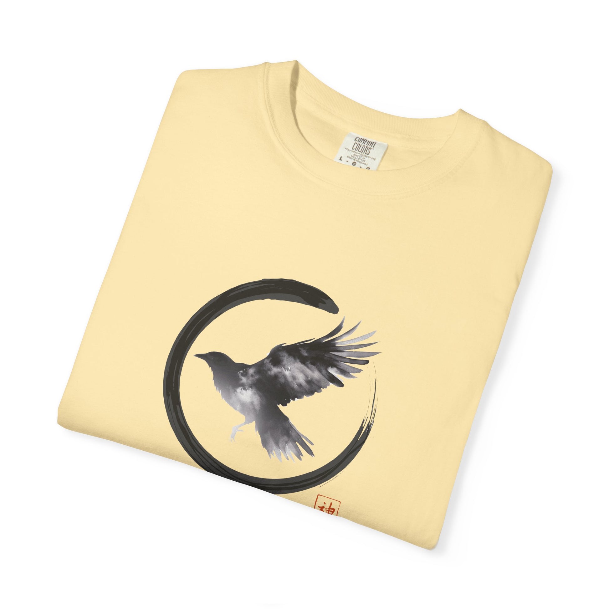 Raven Moon T-Shirt — Minimalist Flying Crow Zen Design