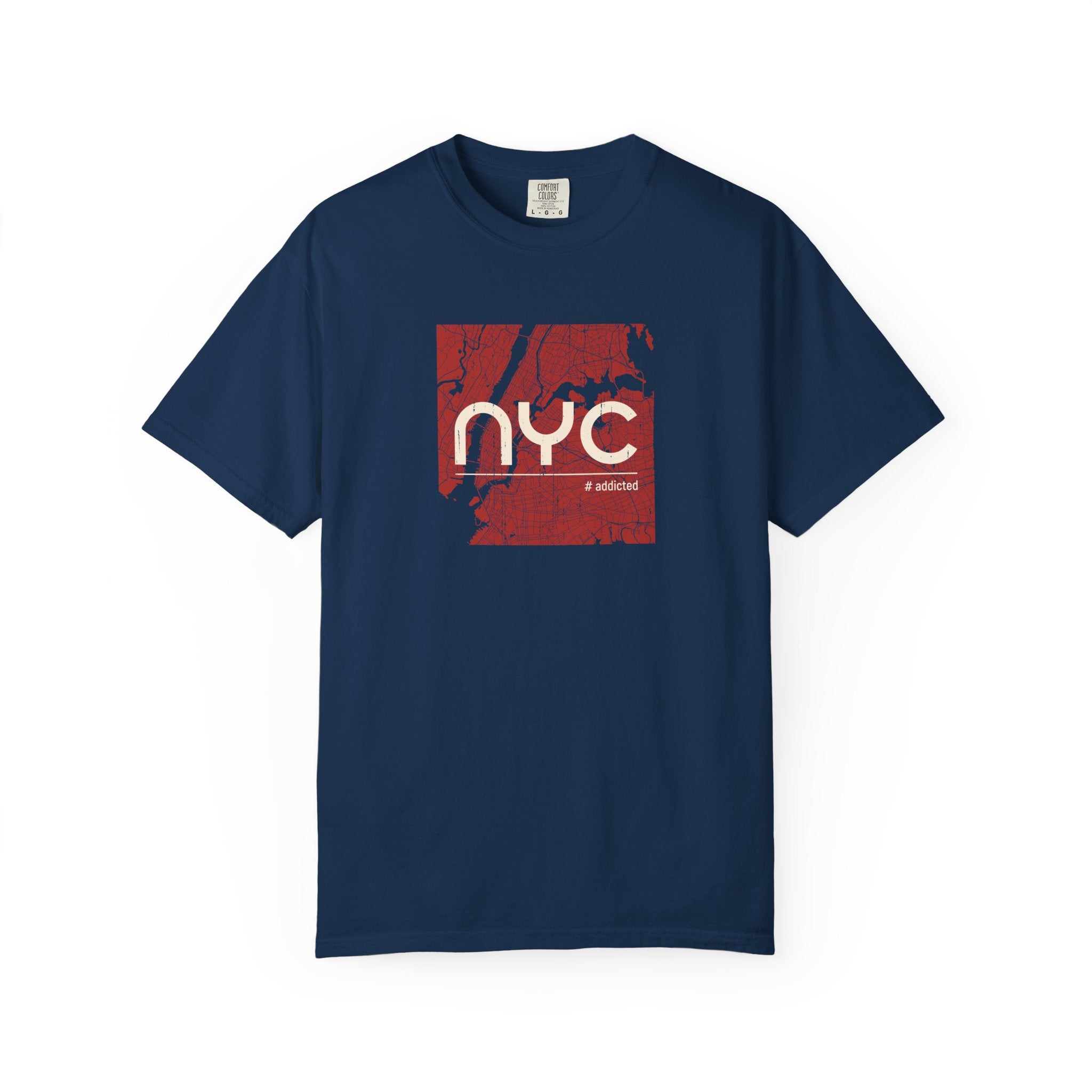 NYC Map Vintage Tee — Garment-Dyed Gray T-Shirt with Retro City Skyline Graphic