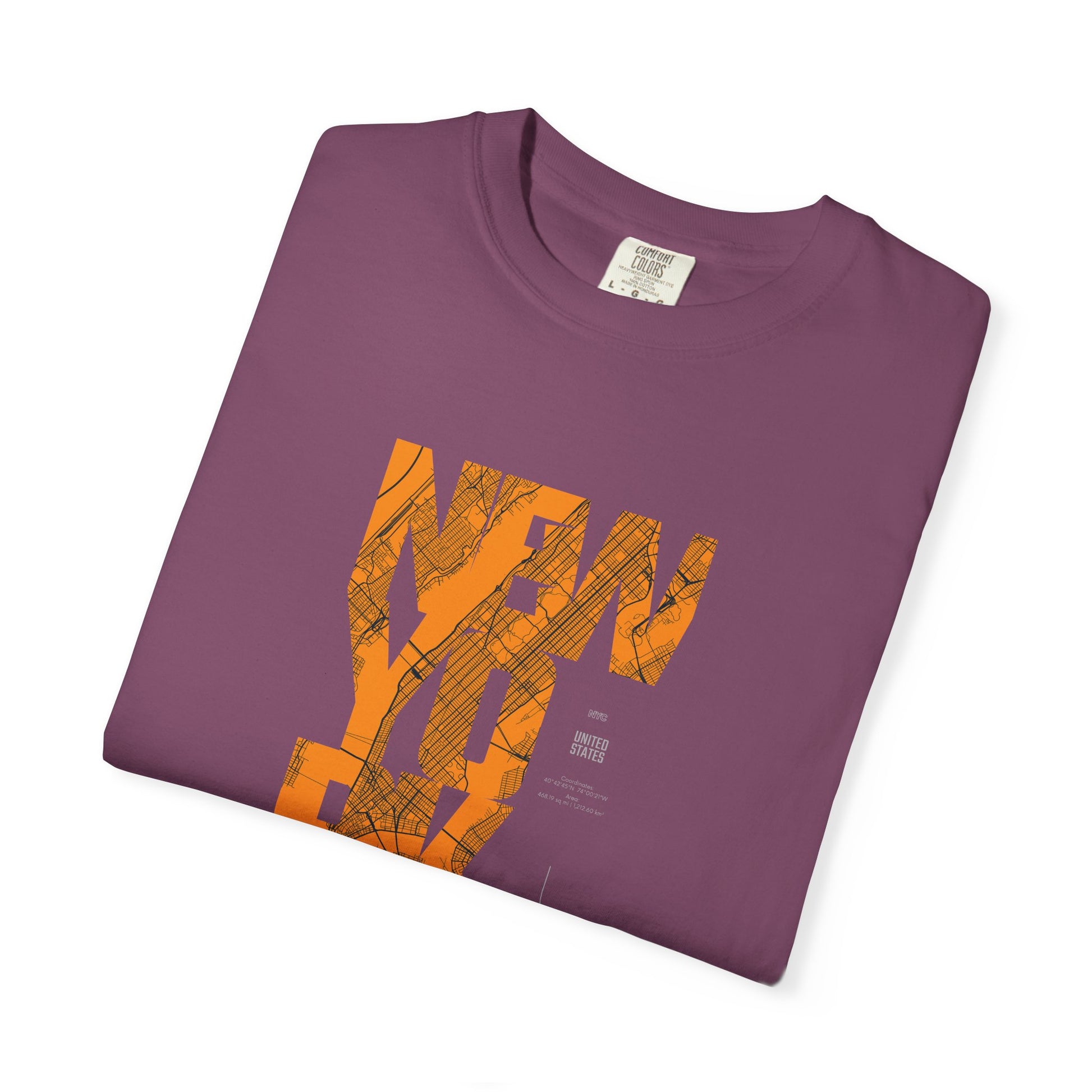 New York Typography Tee — Orange Marble Graphic T-Shirt
