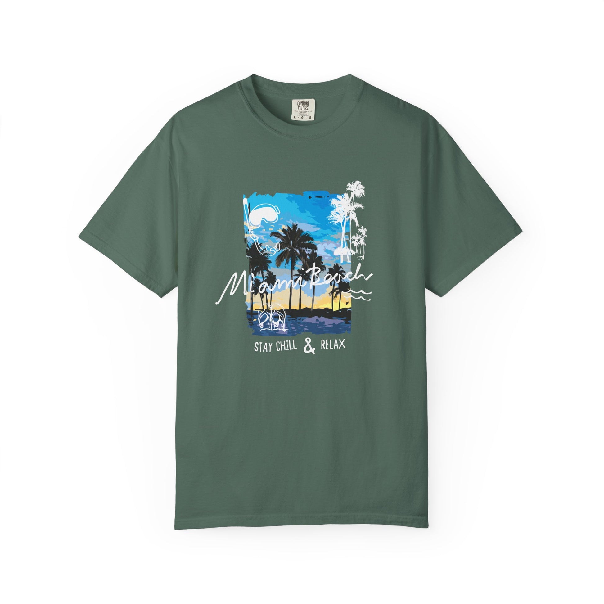 Maui Beach T-Shirt — "Stay Chill & Relax" Tropical Palm Sunset Tee