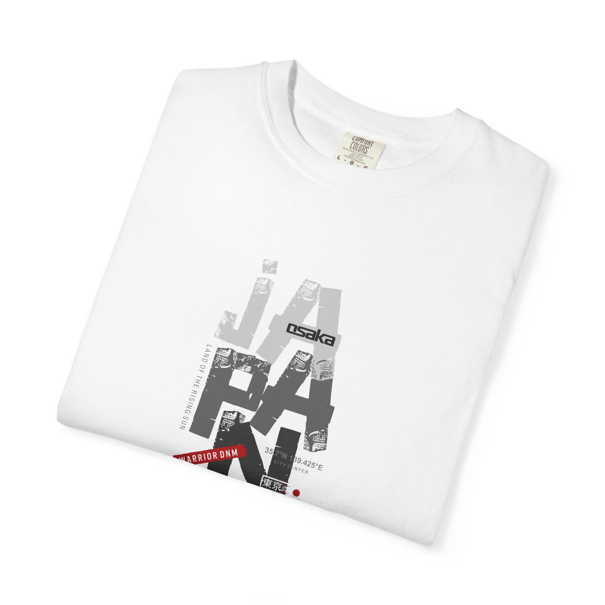 Japan Cityscape Graphic T-Shirt — Urban Travel Tee with Red Accent