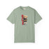 Green t-shirt with a teddy bear graphic and text on a white background