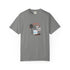 Gray t-shirt with a graphic design on a white background