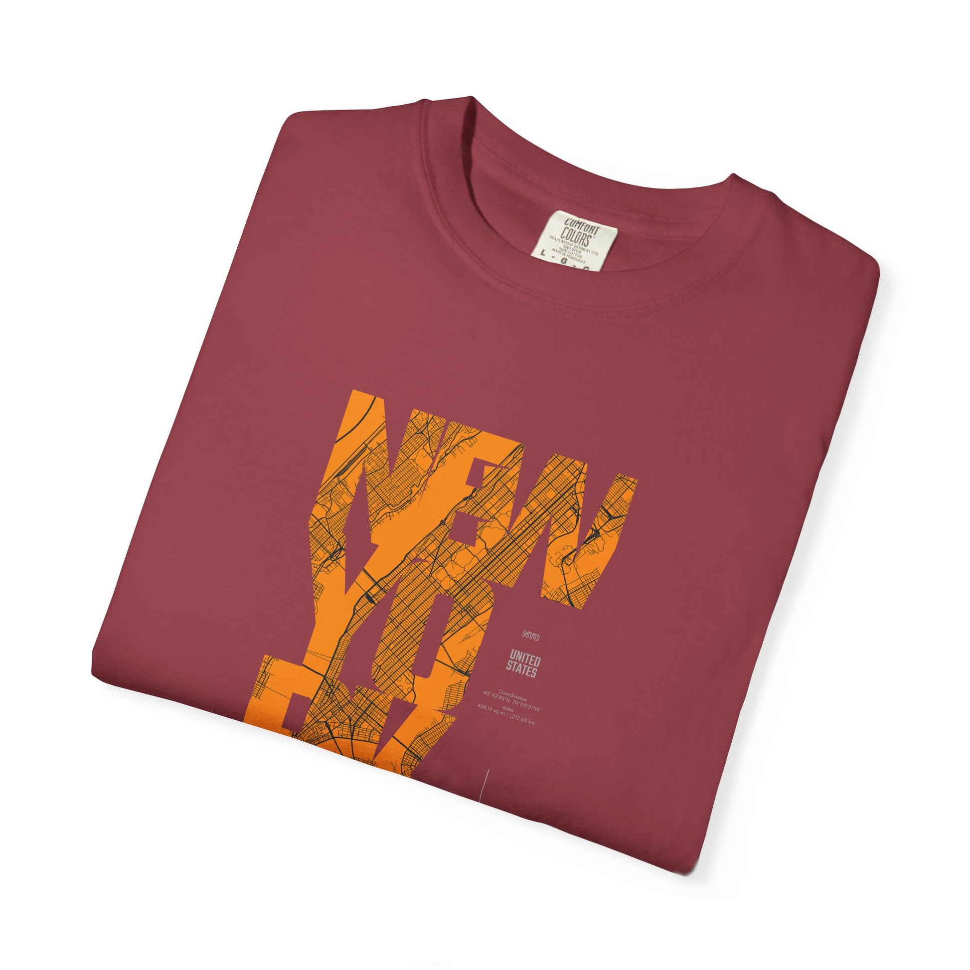 New York Typography Tee — Orange Marble Graphic T-Shirt