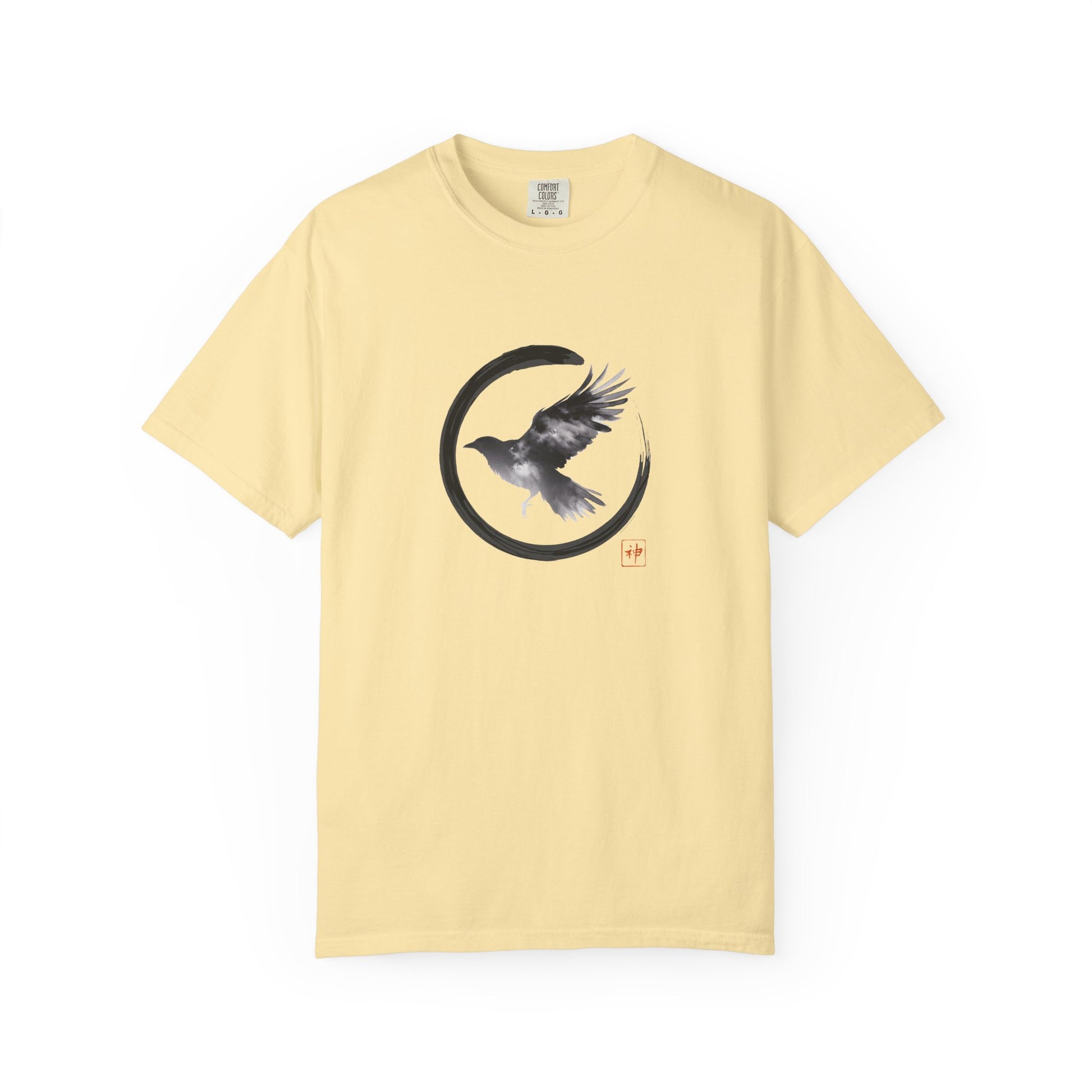 Raven Moon T-Shirt — Minimalist Flying Crow Zen Design