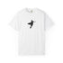 Minimal surfer silhouette graphic t-shirt with surfboard coastal surf design
