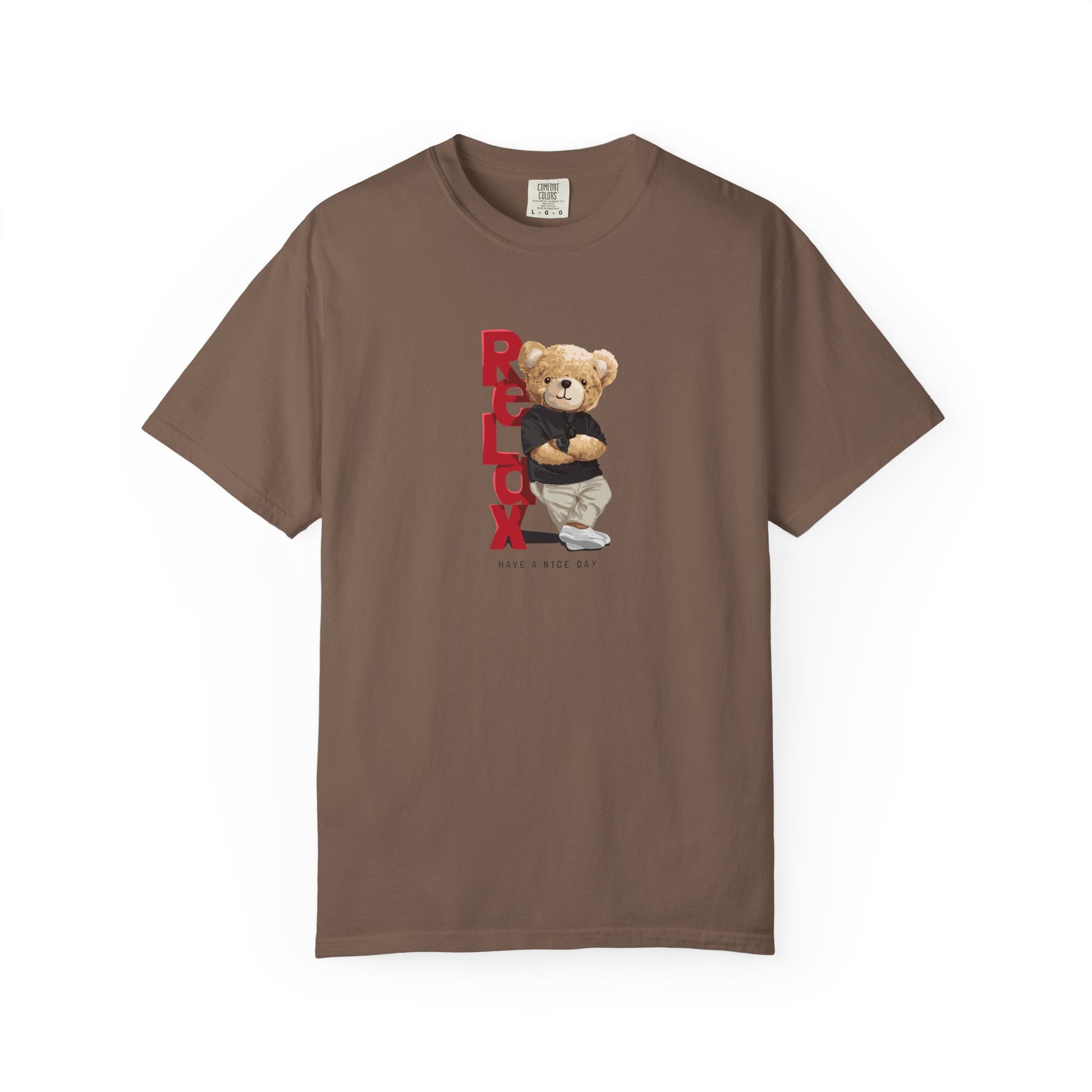 Plain light blue t-shirt with a small graphic on a white background