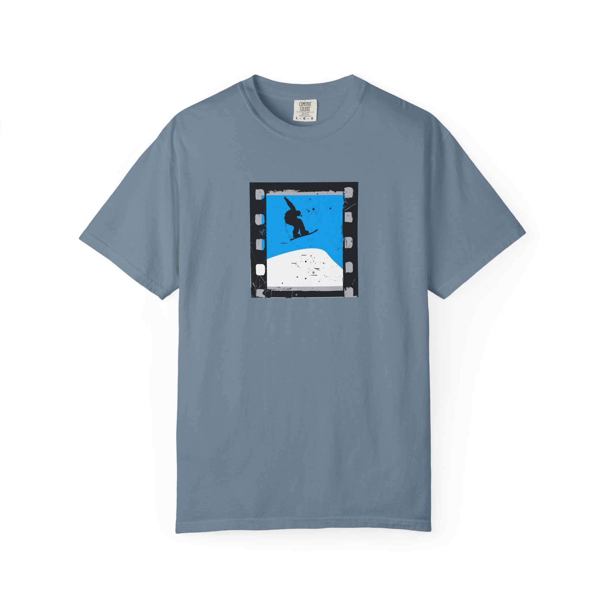Surfing Filmstrip Graphic T-Shirt — Blue Wave Skate Silhouette