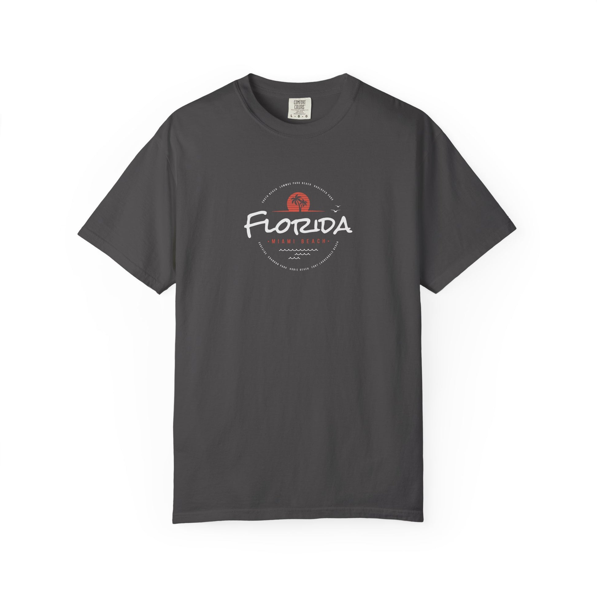 Green t-shirt with 'florida' printed on it against a white background