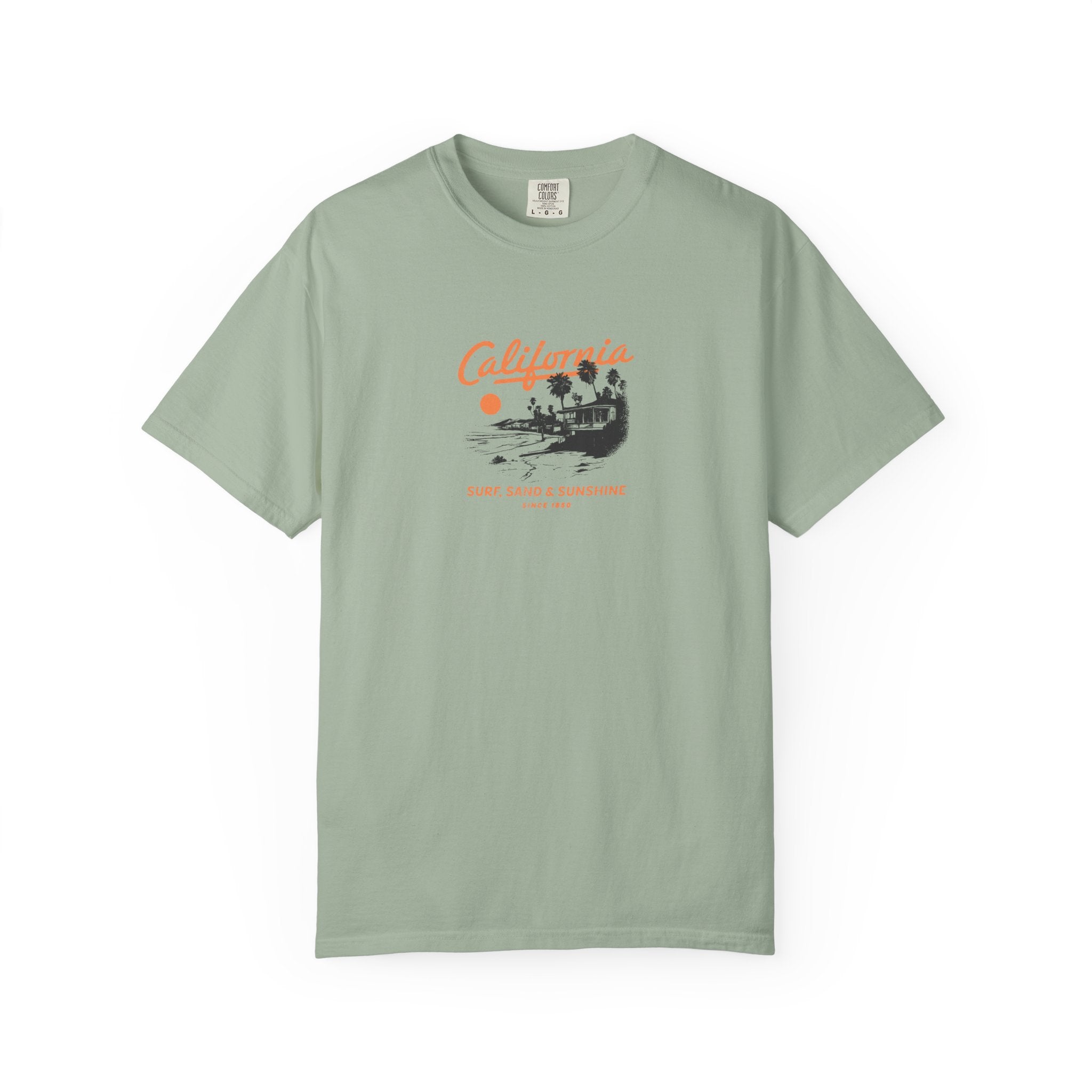 Green t-shirt with a graphic design on a white background