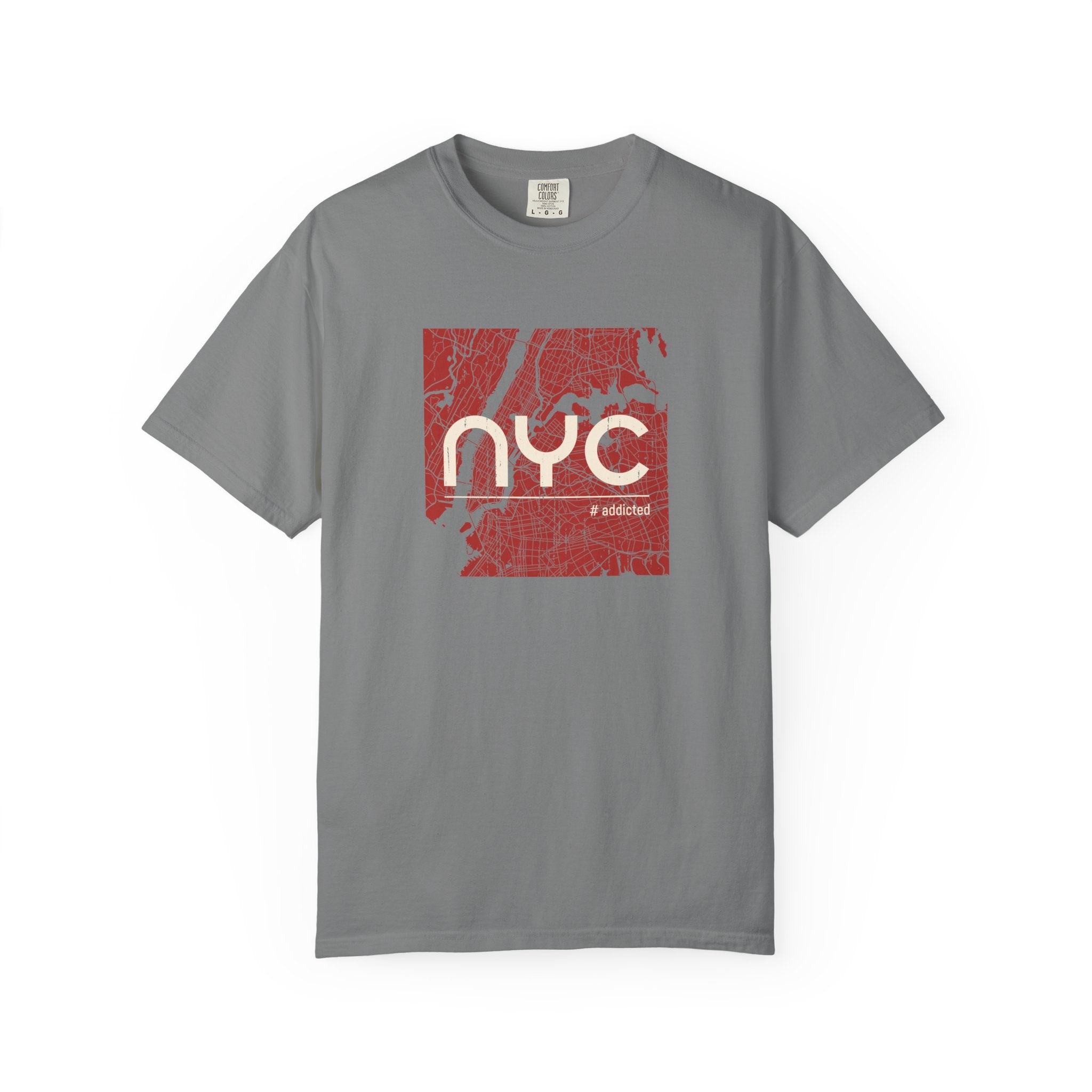 NYC Map Vintage Tee — Garment-Dyed Gray T-Shirt with Retro City Skyline Graphic world