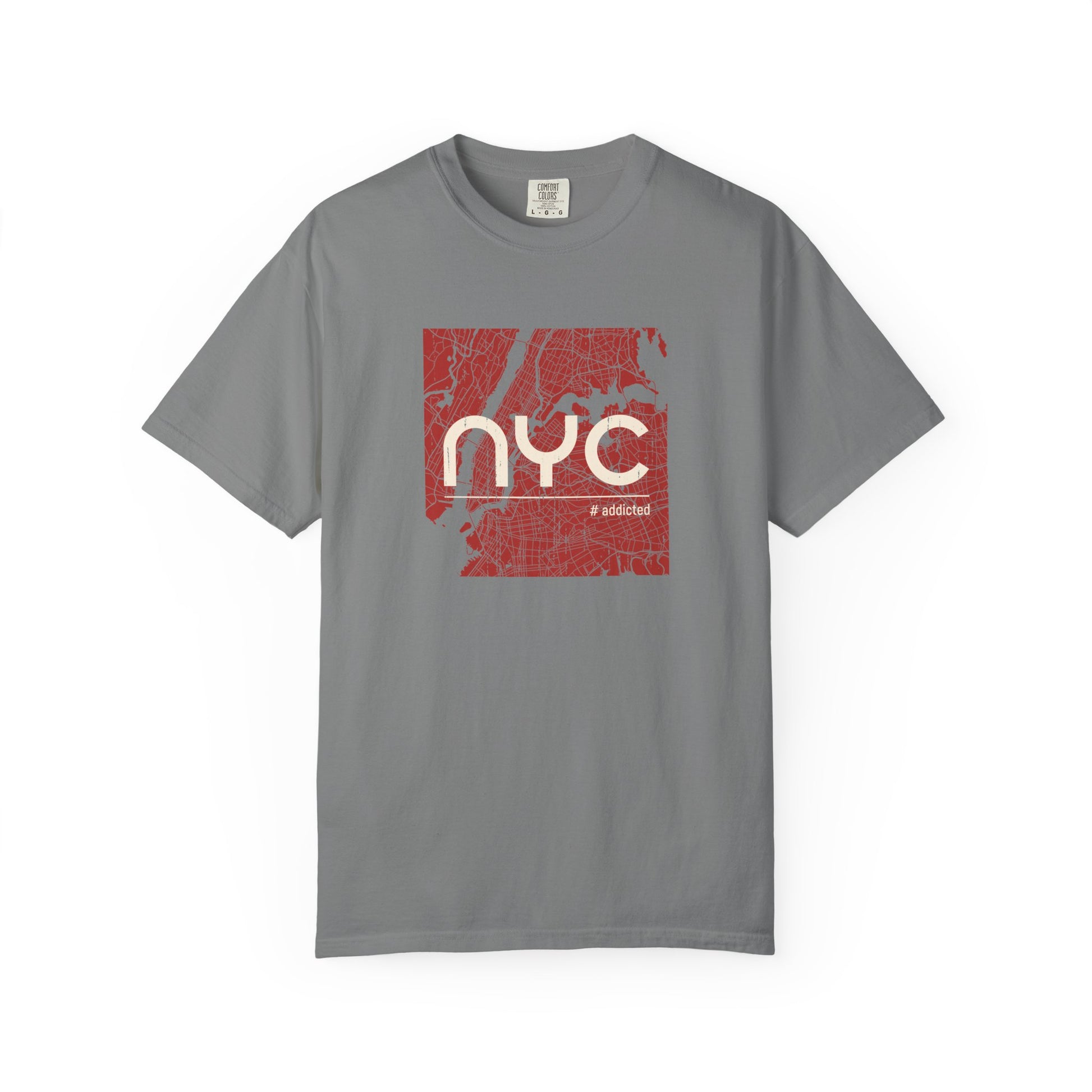 NYC Map Vintage Tee — Garment-Dyed Gray T-Shirt with Retro City Skyline Graphic world