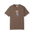 Brown t-shirt with a logo on a white background