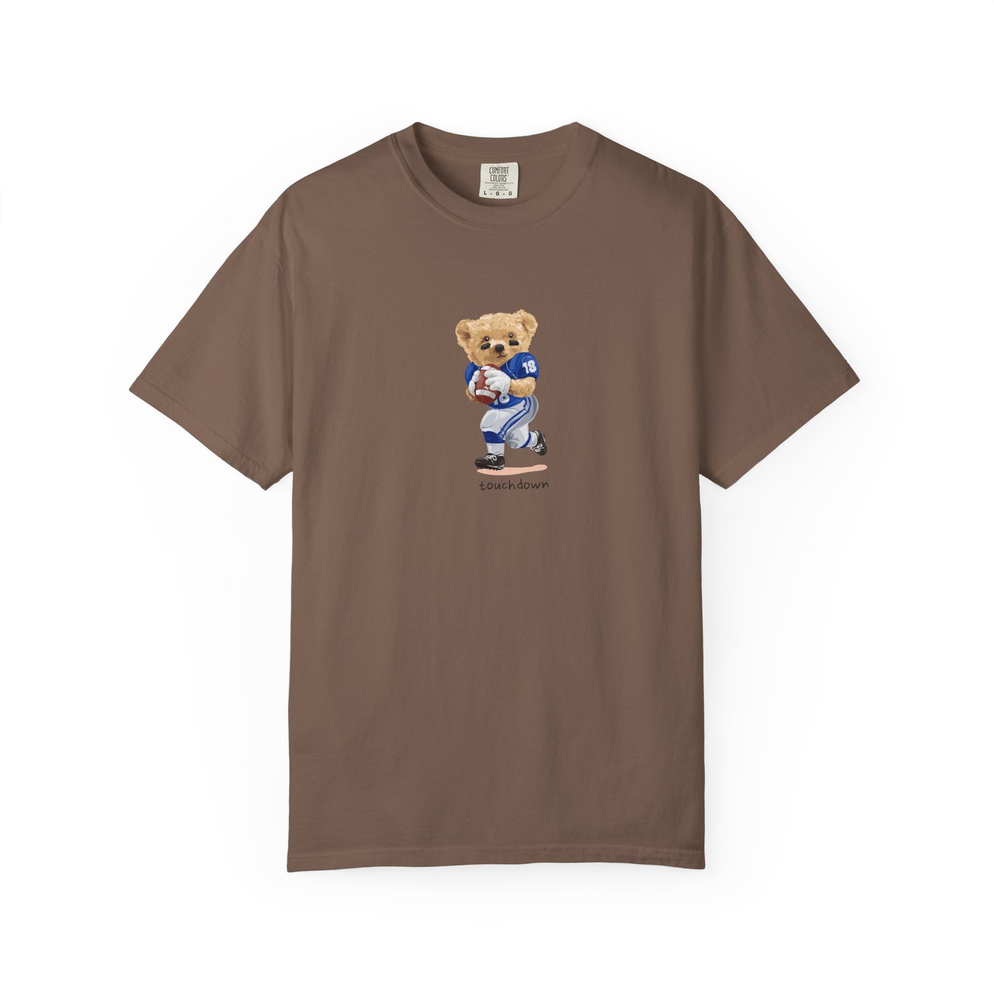 Brown t-shirt with a logo on a white background