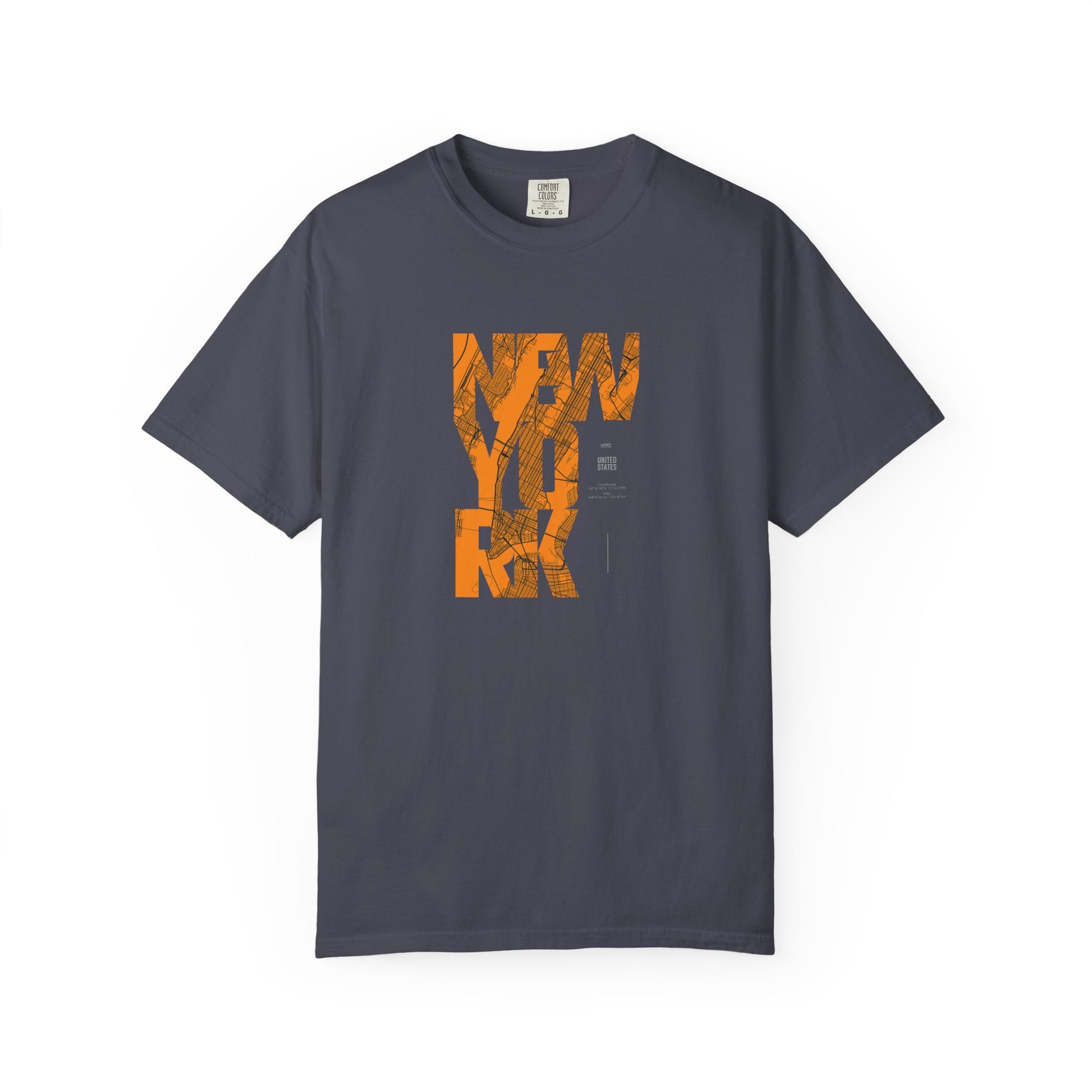 New York Typography Tee — Orange Marble Graphic T-Shirt
