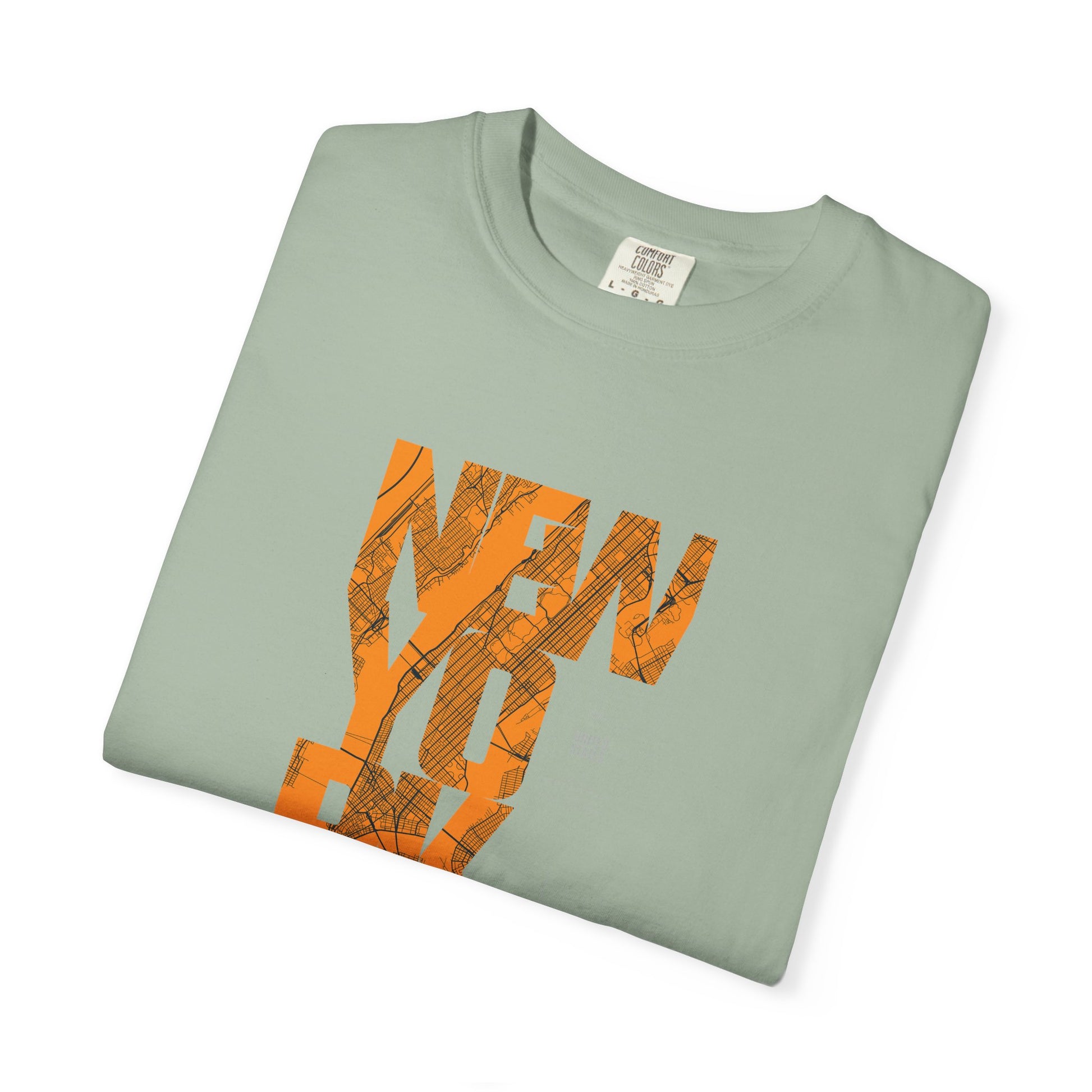 New York Typography Tee — Orange Marble Graphic T-Shirt