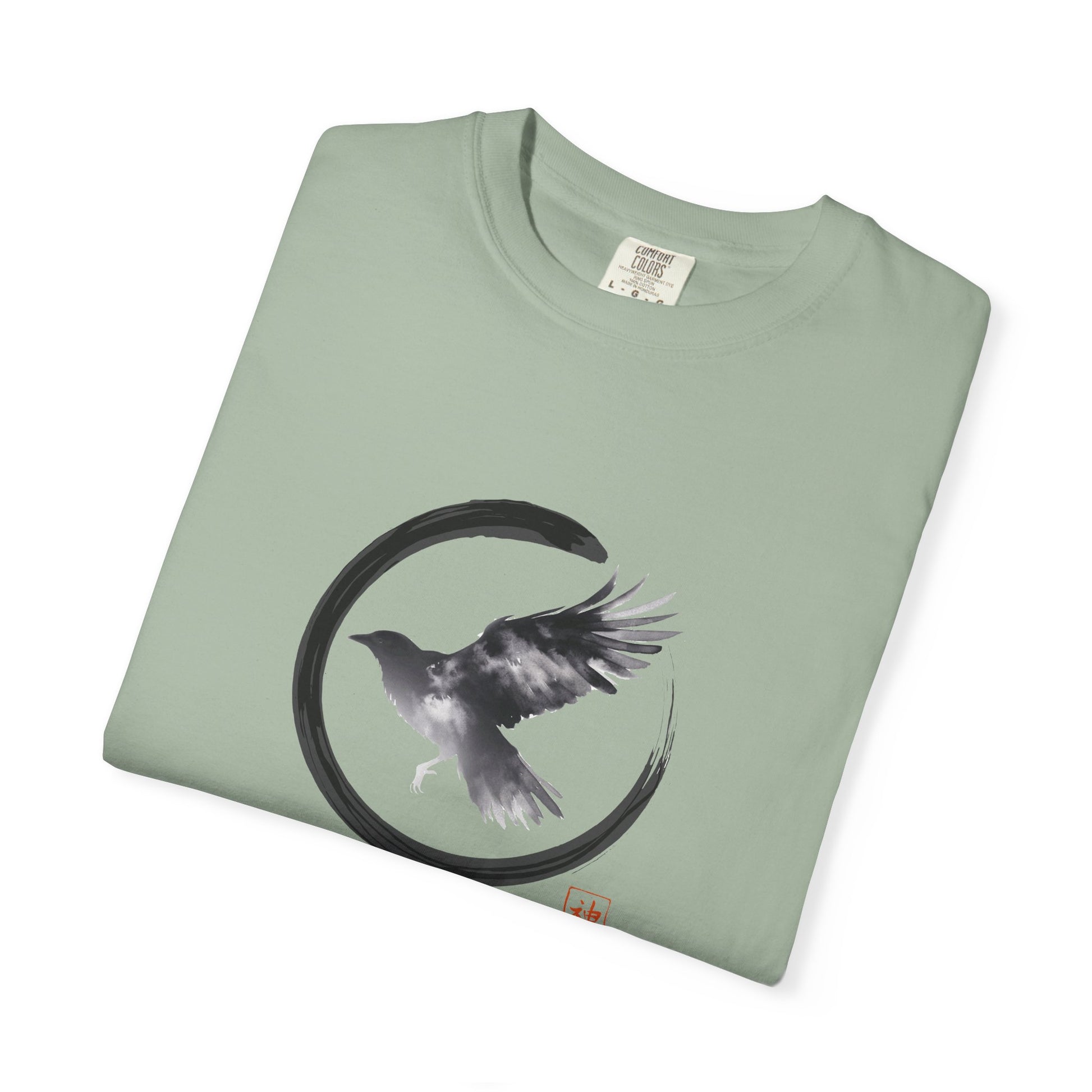 Raven Moon T-Shirt — Minimalist Flying Crow Zen Design