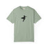 Minimal surfer silhouette graphic t-shirt with surfboard coastal surf design