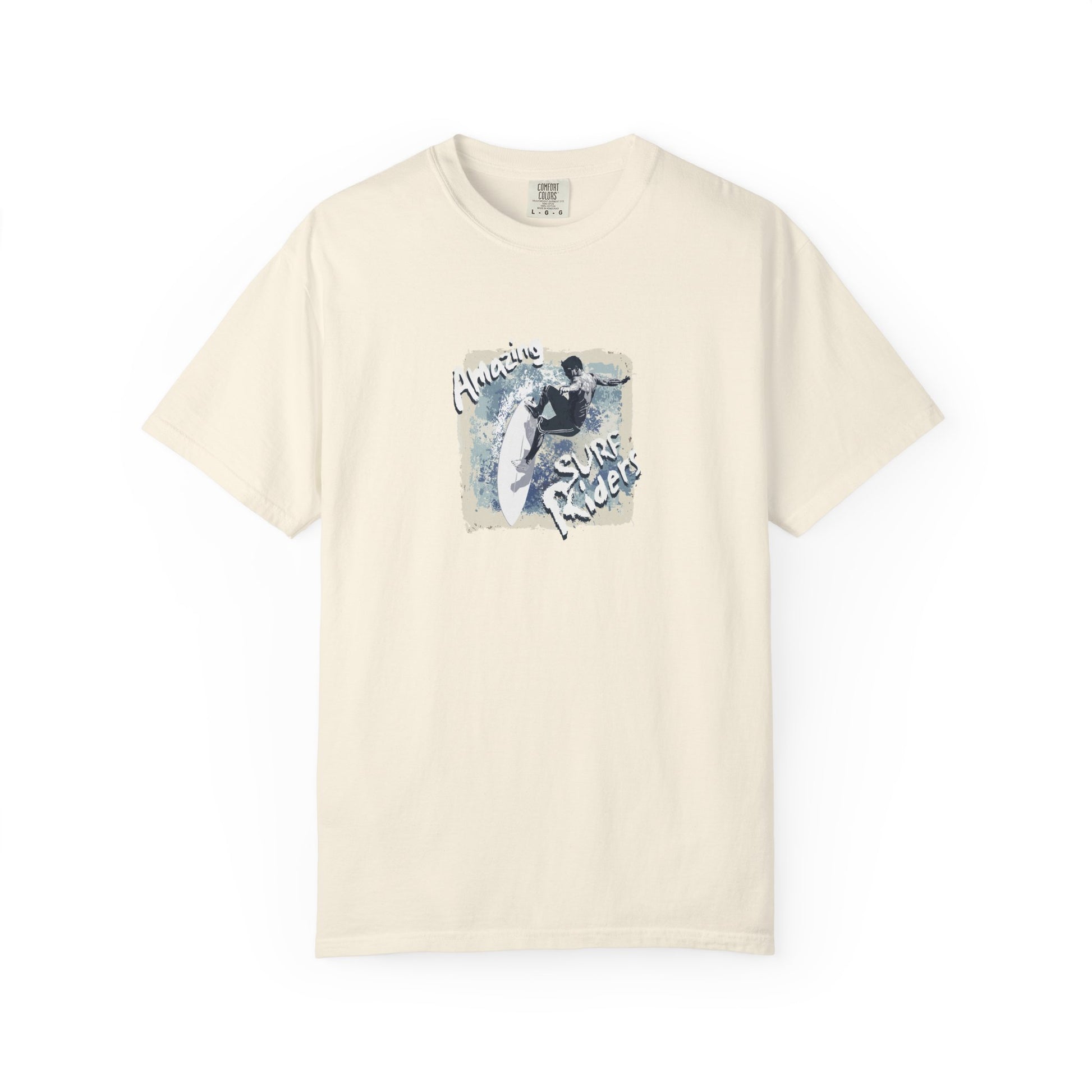 Beige t-shirt with surfing graphic design