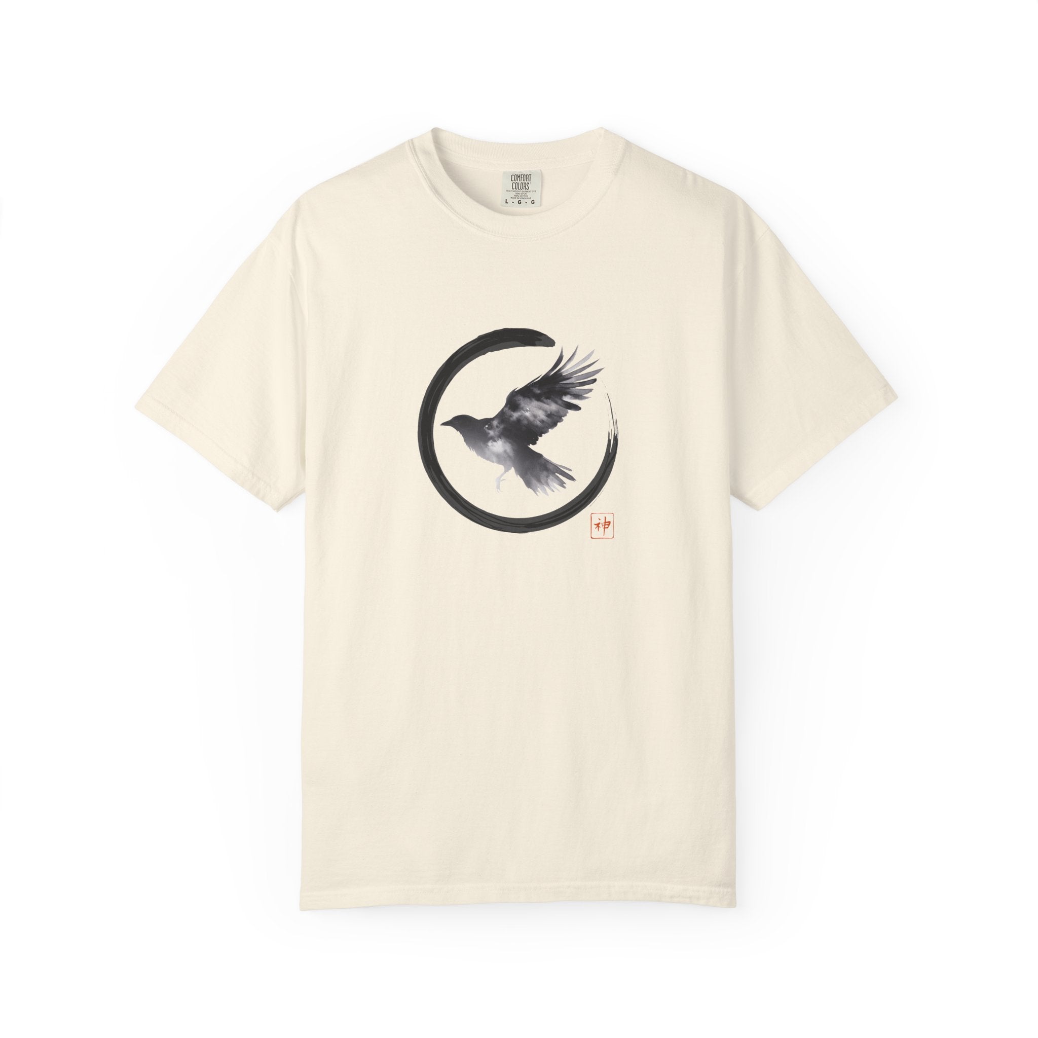 Raven Moon T-Shirt — Minimalist Flying Crow Zen Design