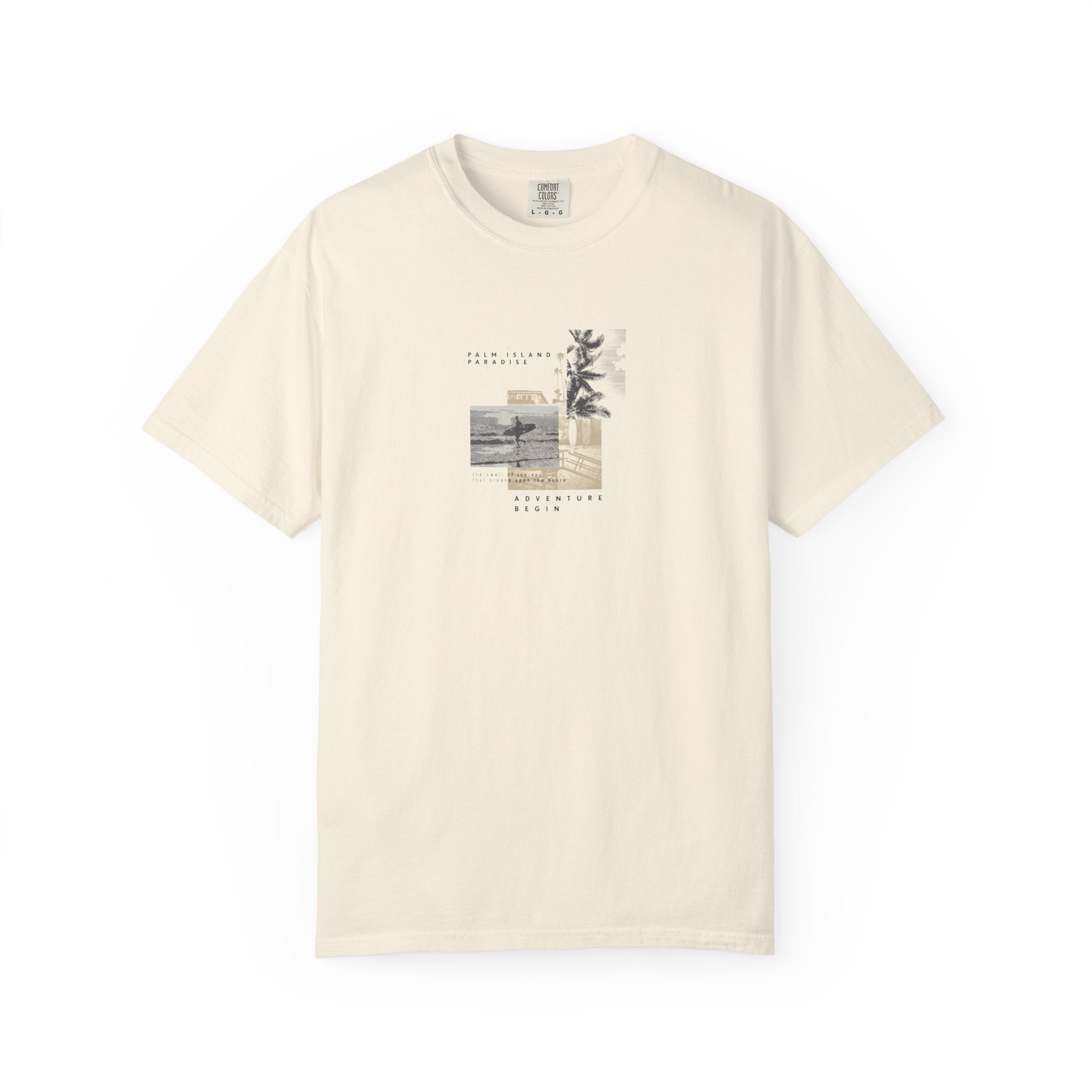 Beige take it easy coastal collage graphic t-shirt